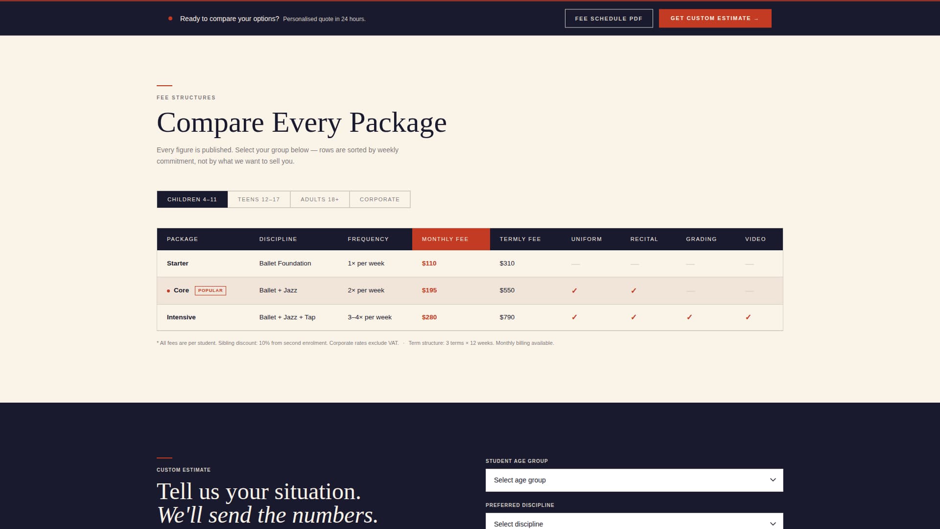 Barre - Precision Dance Landing Page Template