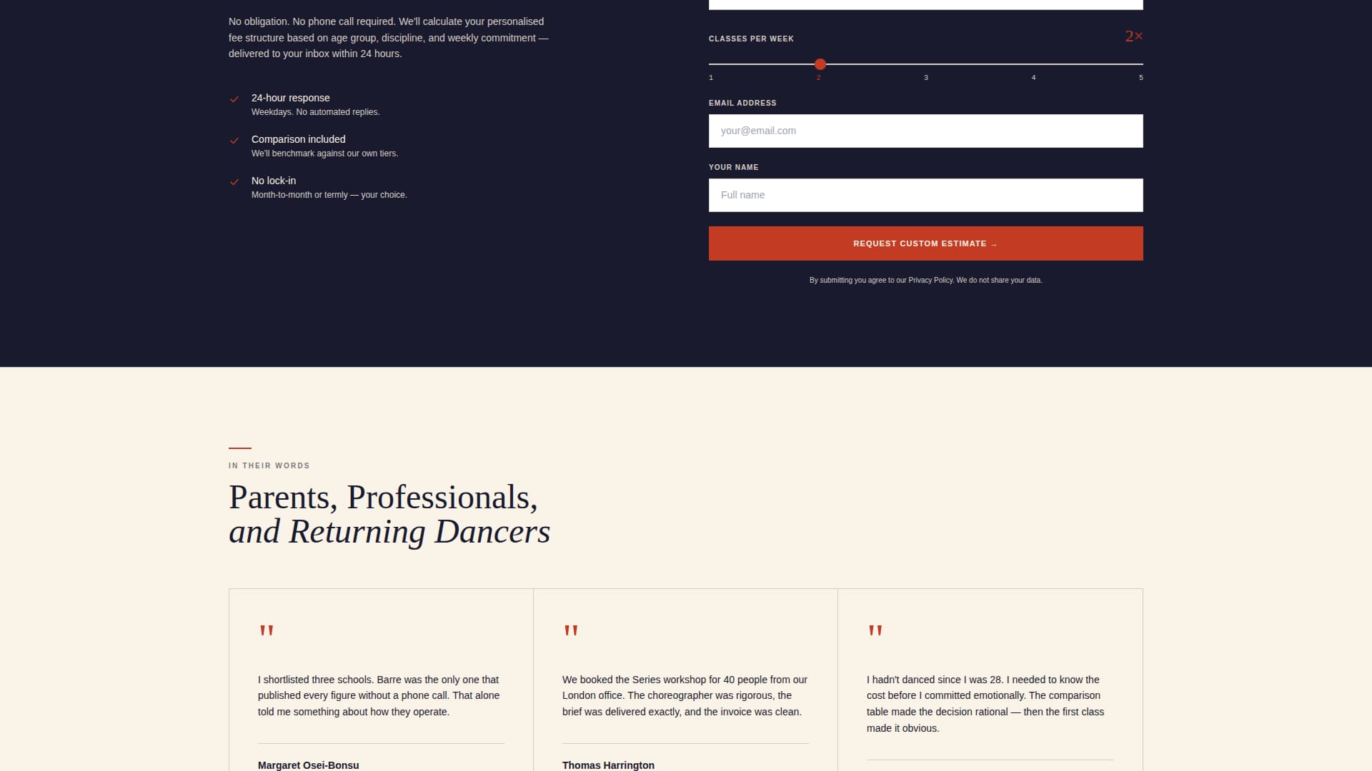 Barre - Precision Dance Landing Page Template