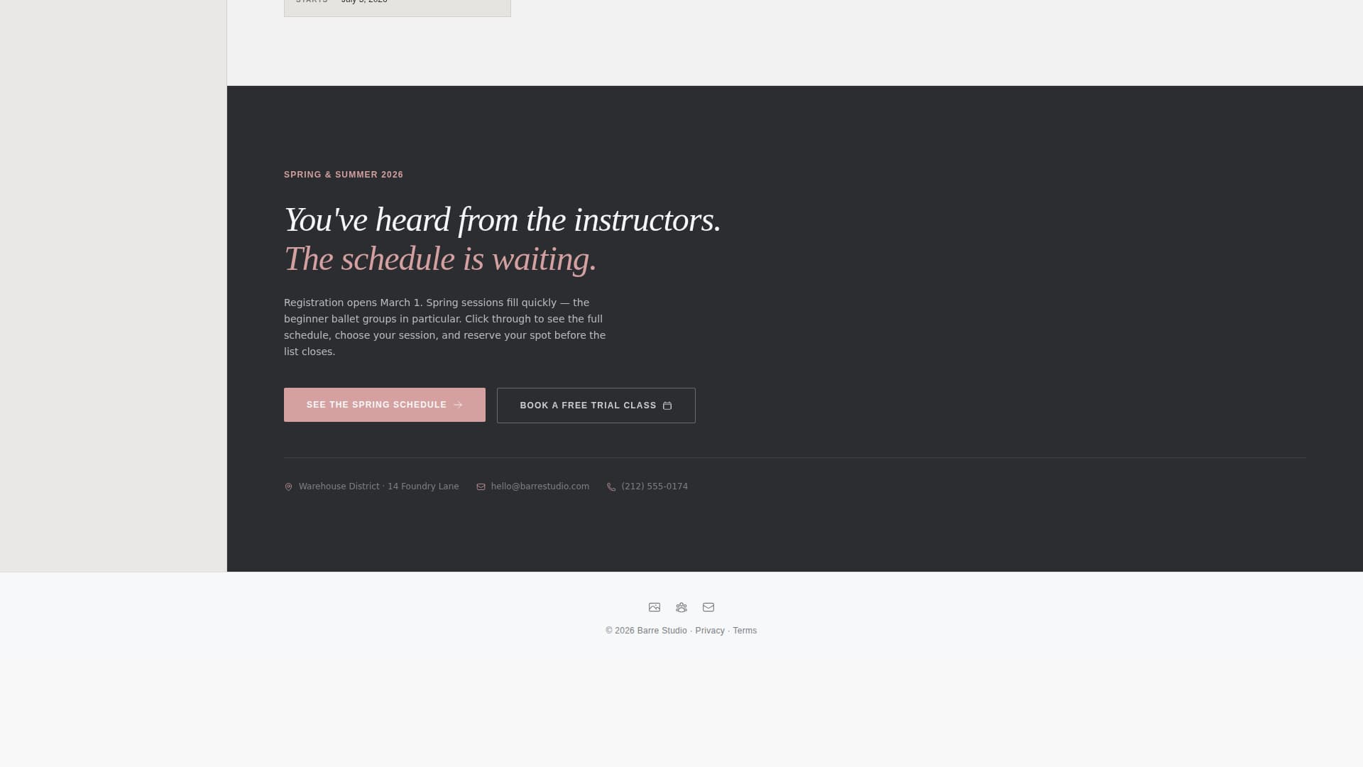 Barre - Inspiring Danceschool Landing Page Template
