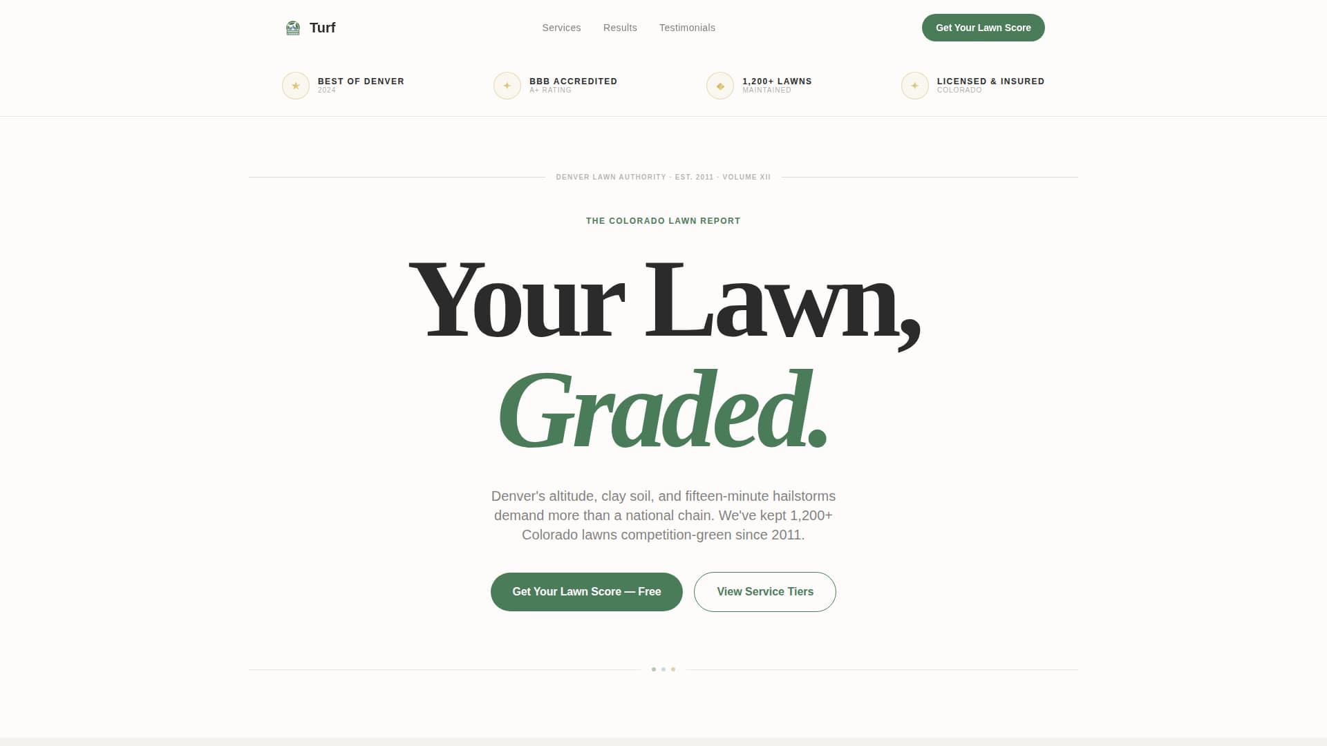 Turf - Editorial Lawncare Landing Page Template