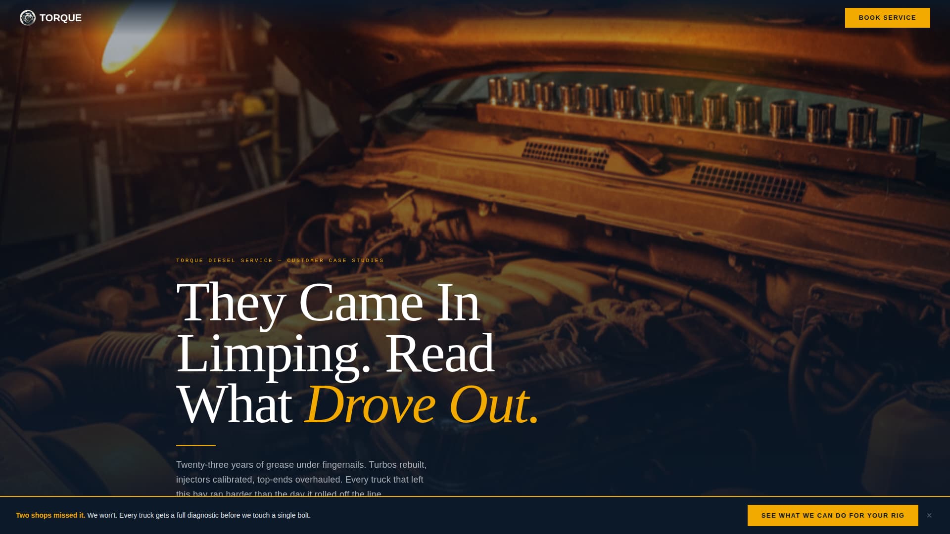 Torque - Authoritative Diesel Landing Page Template
