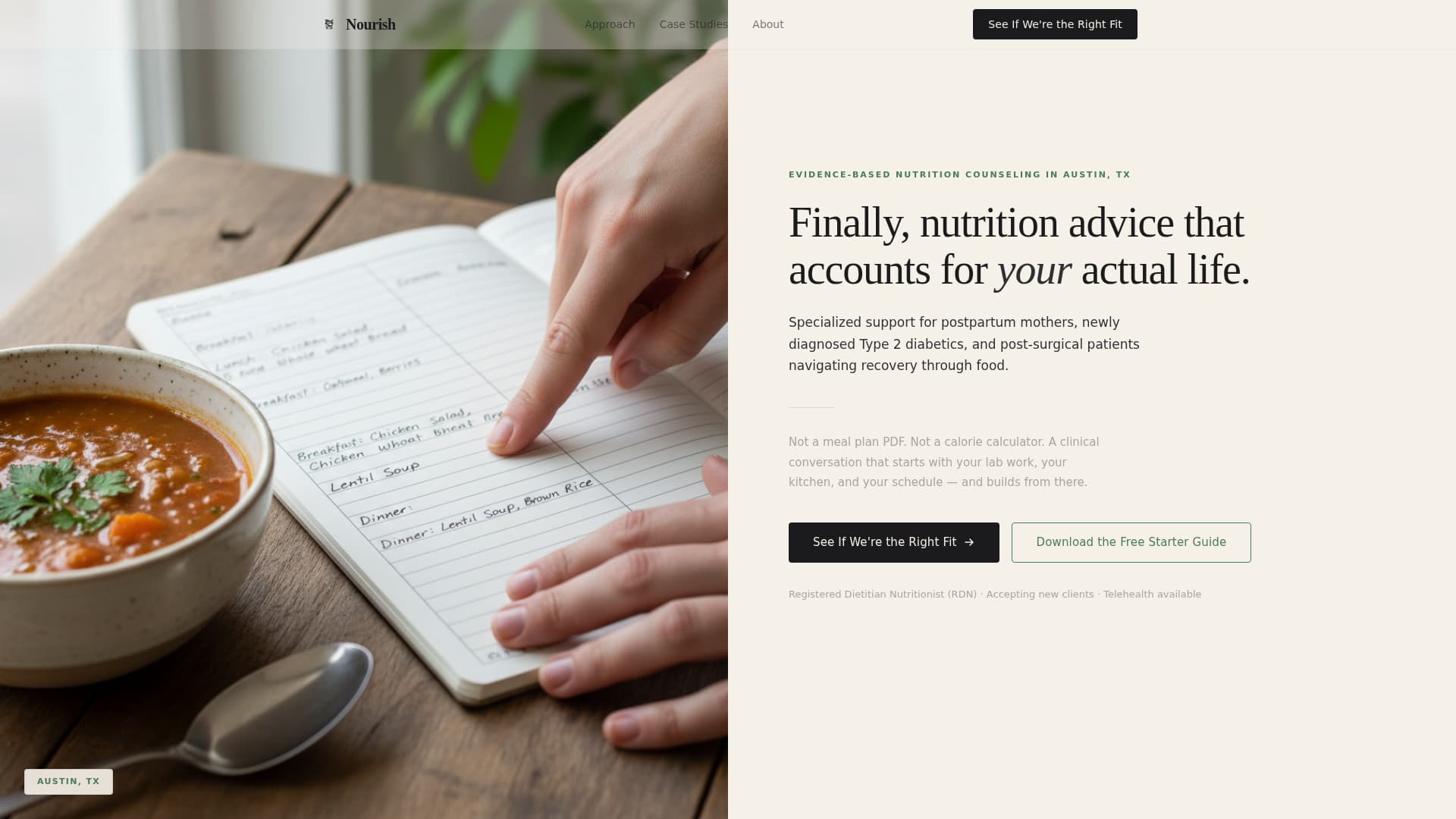 Nourish - Evidencebased Dietitian Landing Page Template