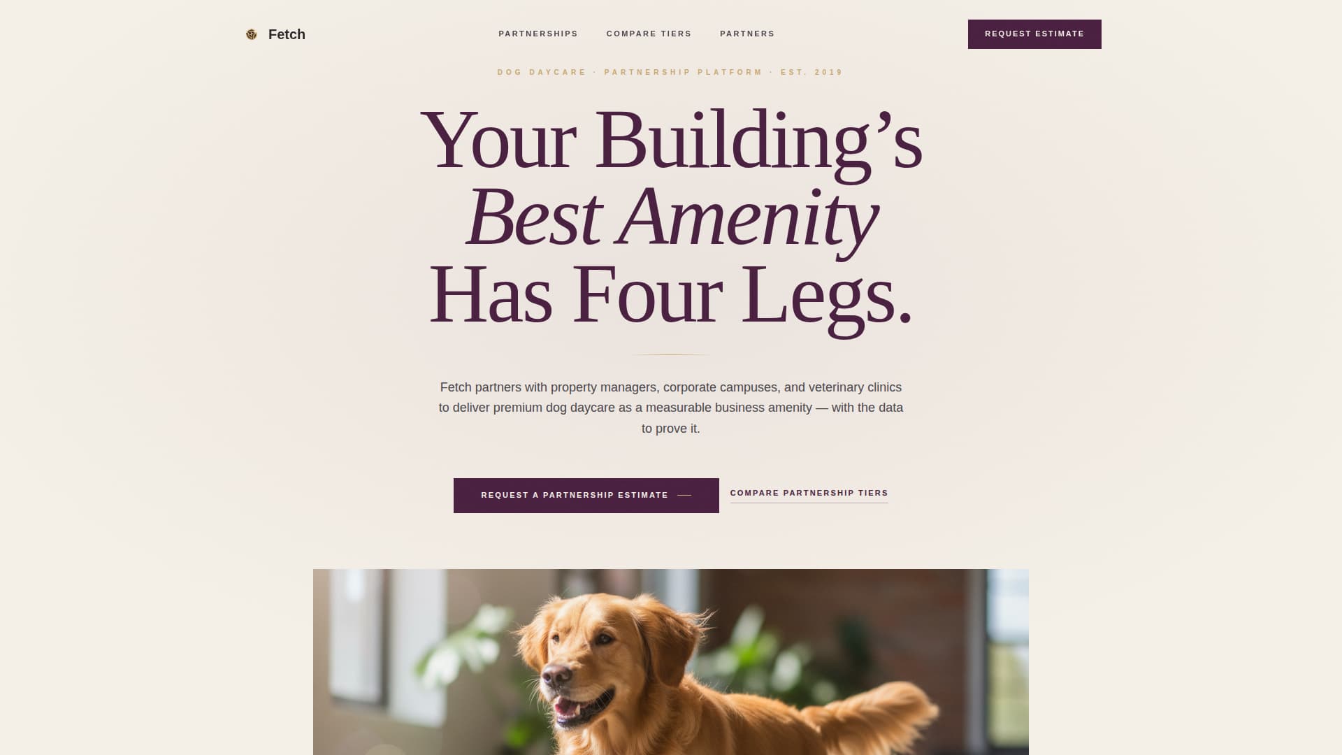 Fetch - Editorial Dogdaycare Landing Page Template