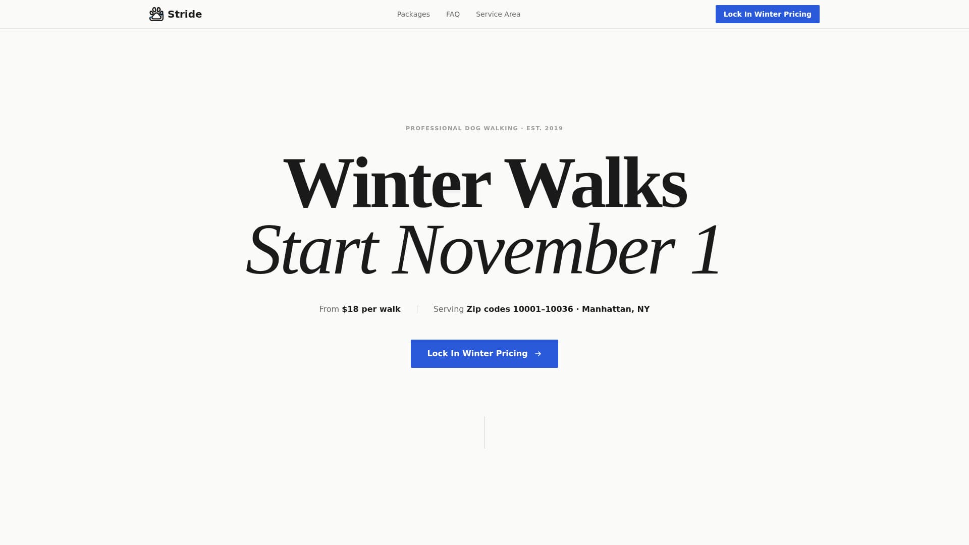 Stride - Seasonal Dogwalking Landing Page Template