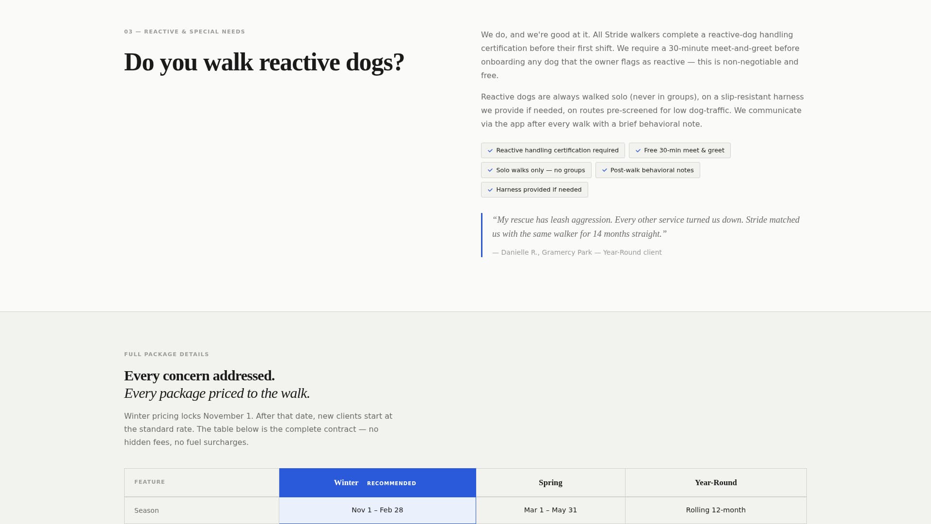 Stride - Seasonal Dogwalking Landing Page Template
