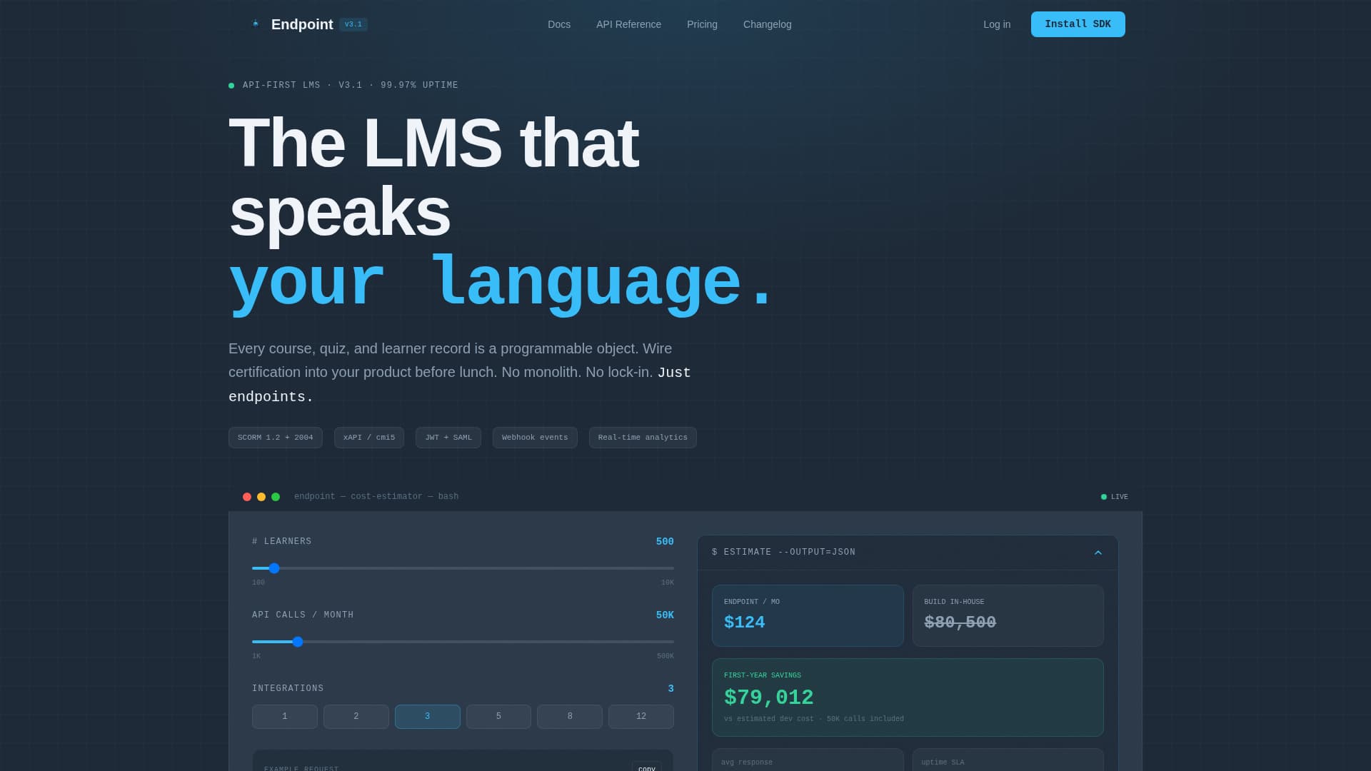 API-First Enterprise Software Cost Calculator Website Template