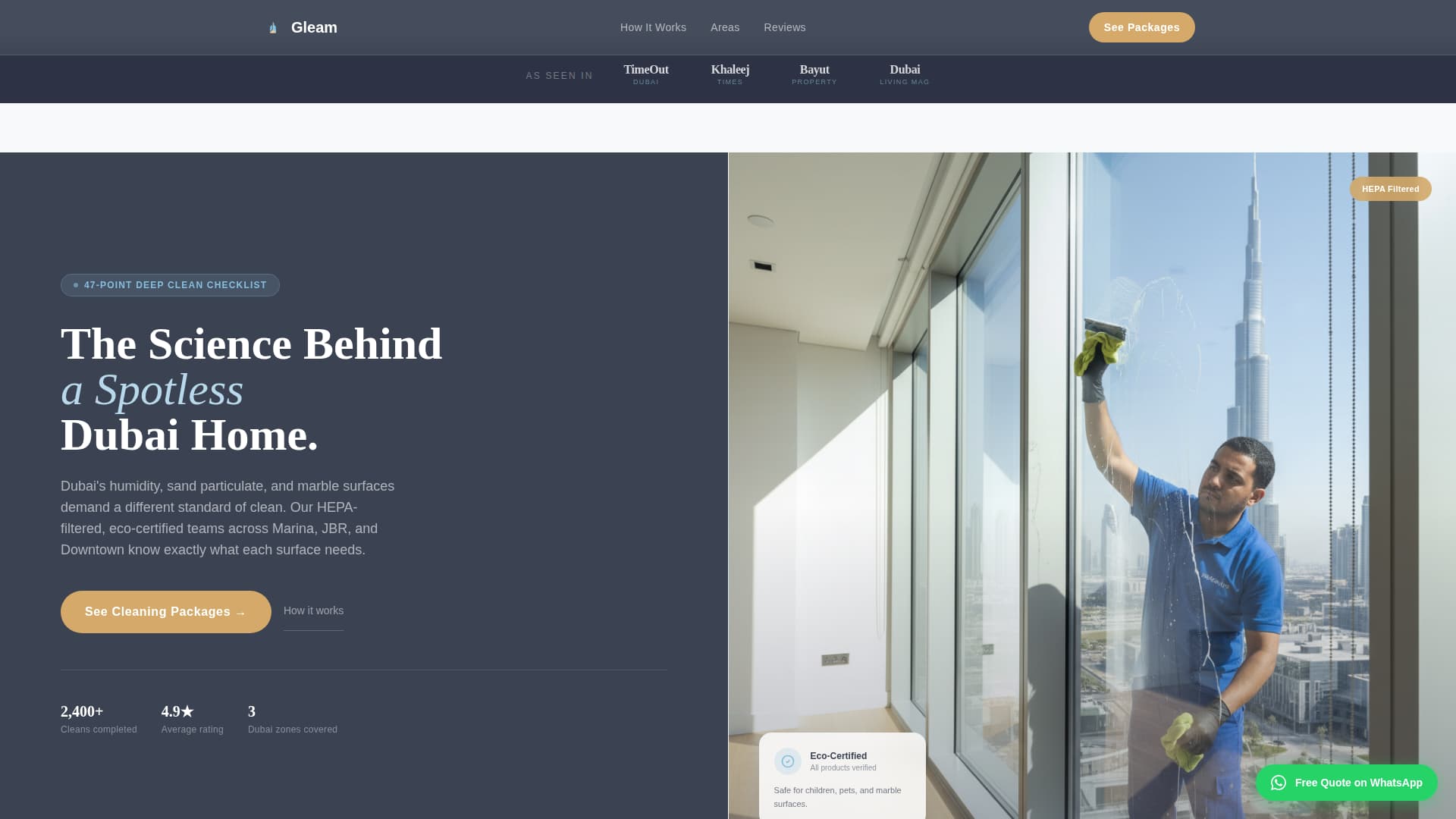 Gleam - Spotless Dubaicleaning Landing Page Template