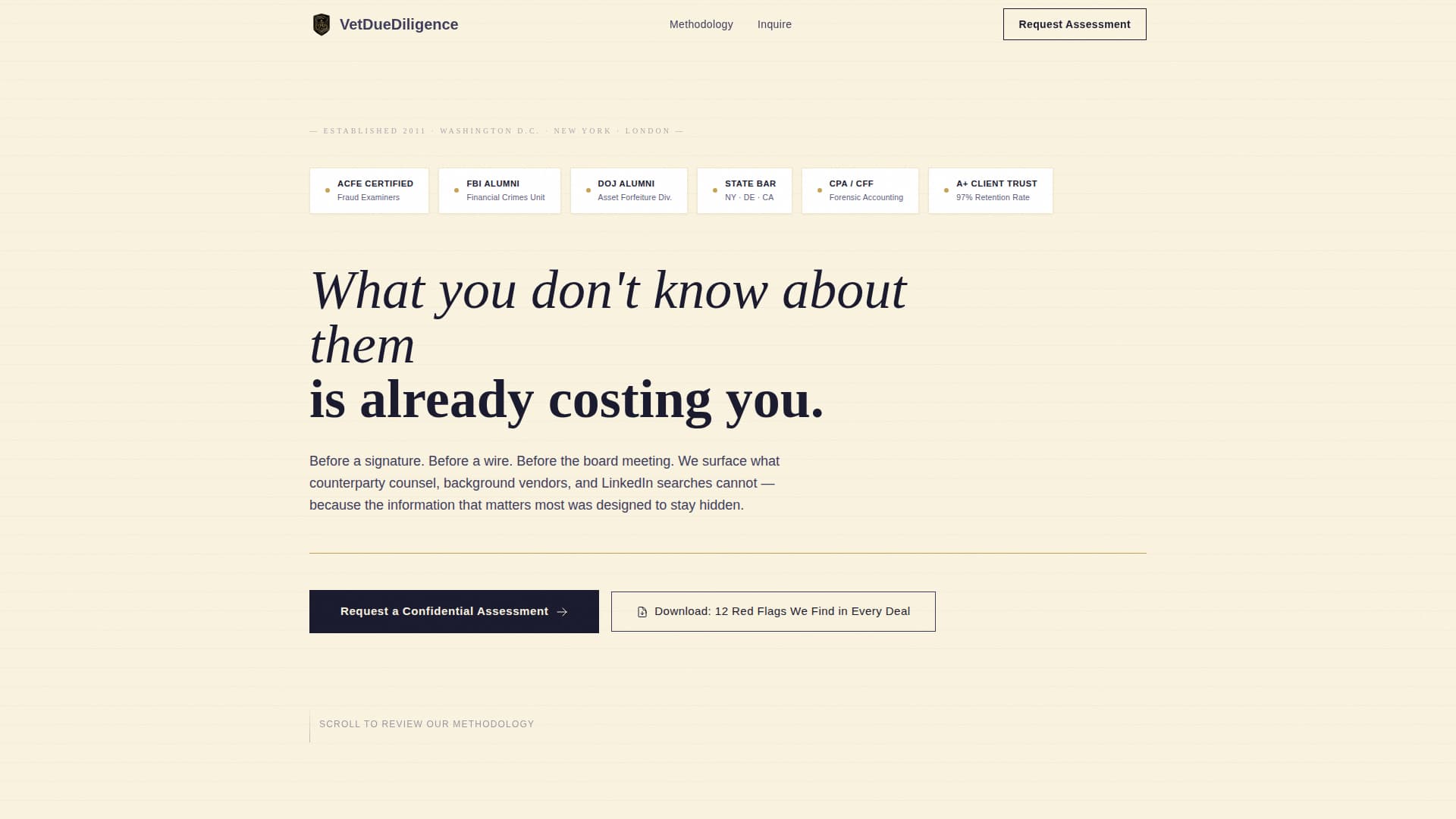 Vet - Confidential Duediligence Landing Page Template