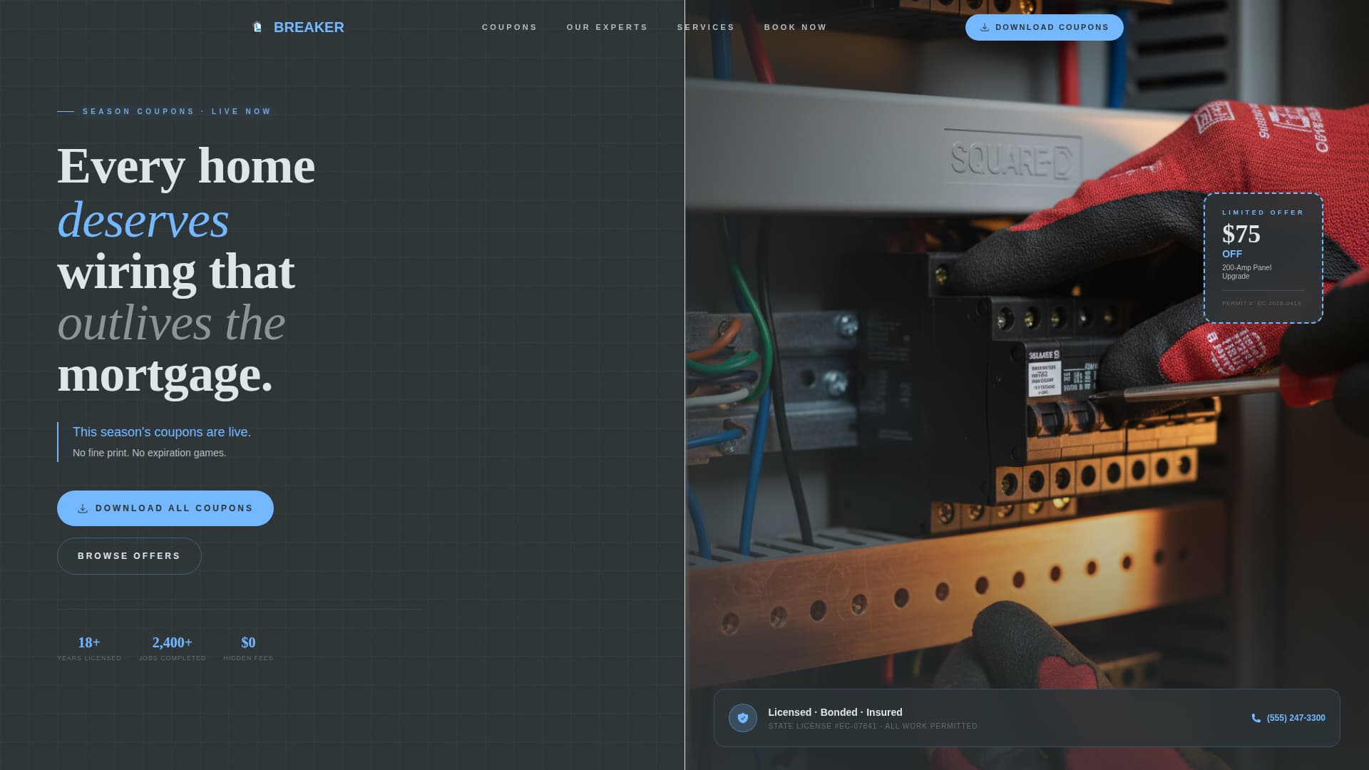 Breaker - Trusted Electrician Landing Page Template