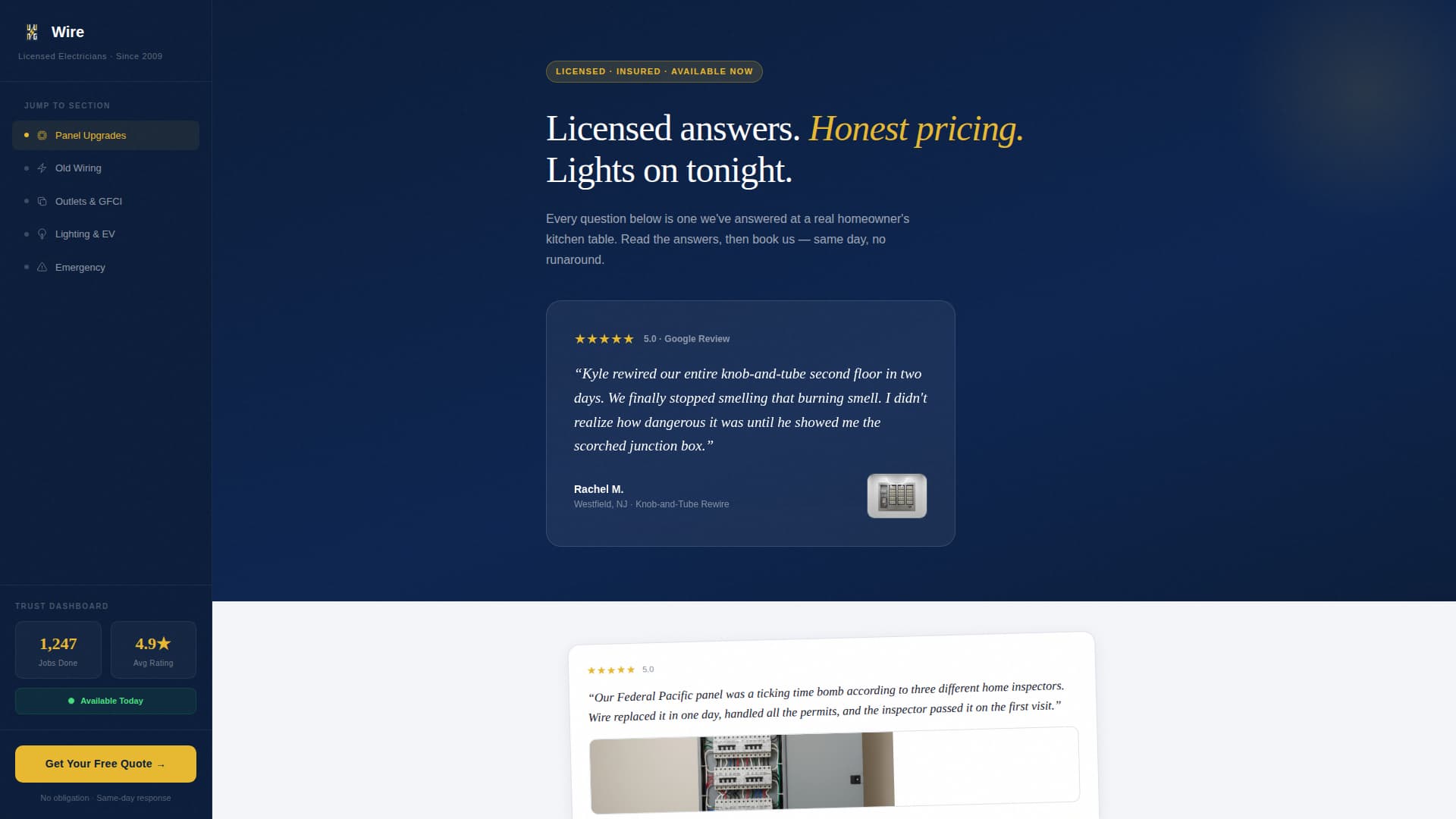 Emergency Electrician FAQ & 24-Hour Booking Website Template
