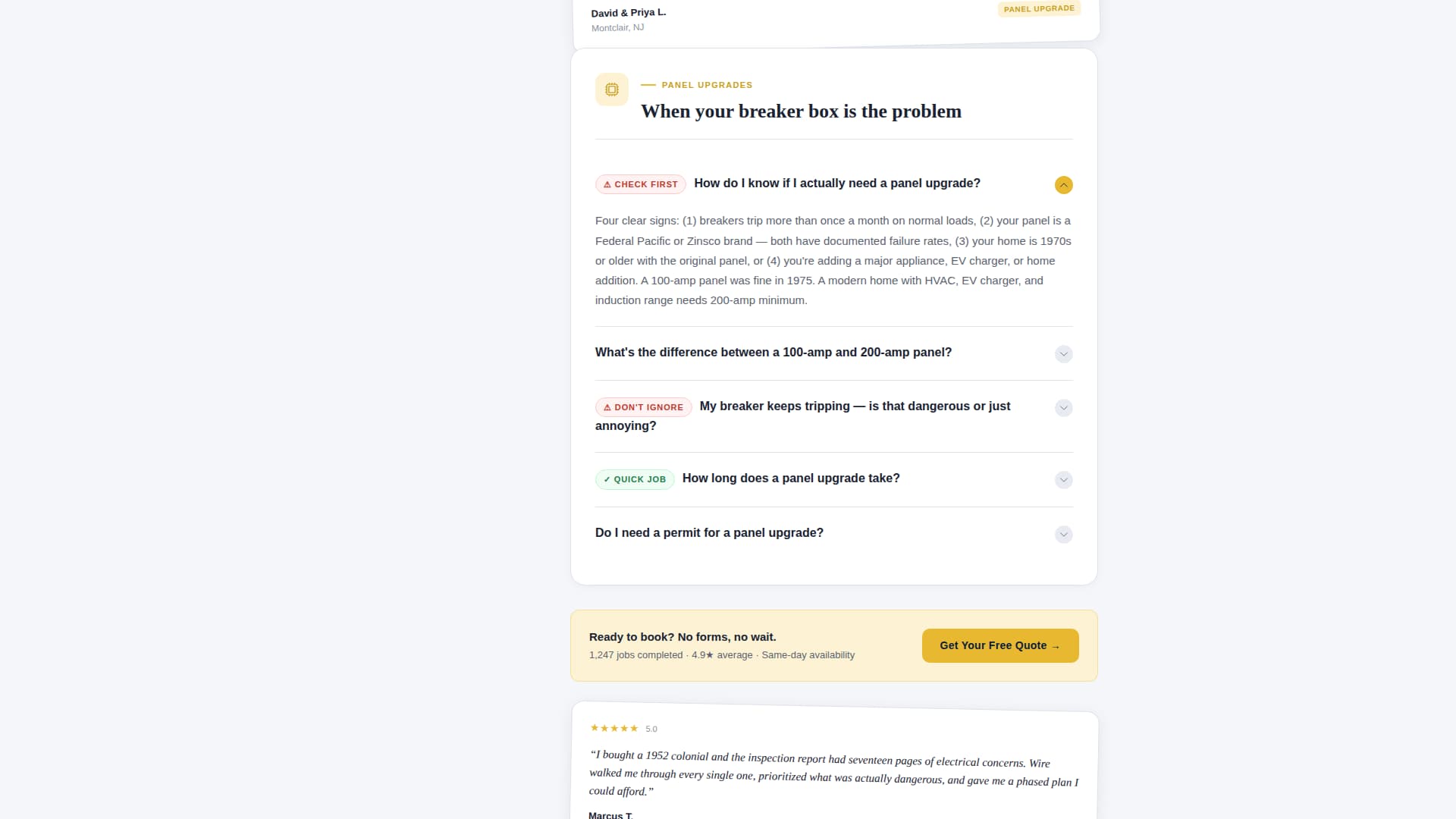 Emergency Electrician FAQ & 24-Hour Booking Website Template