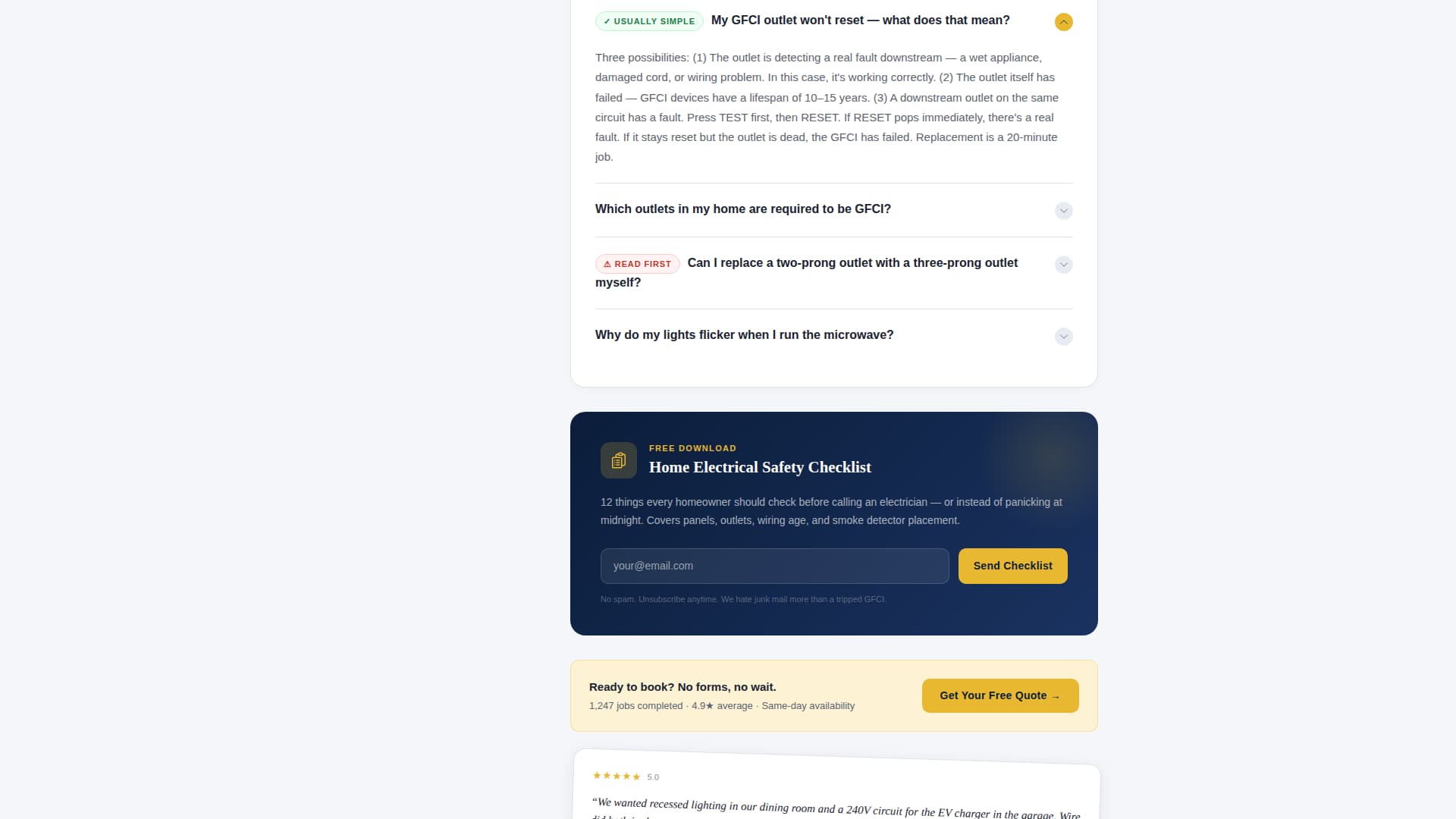 Emergency Electrician FAQ & 24-Hour Booking Website Template