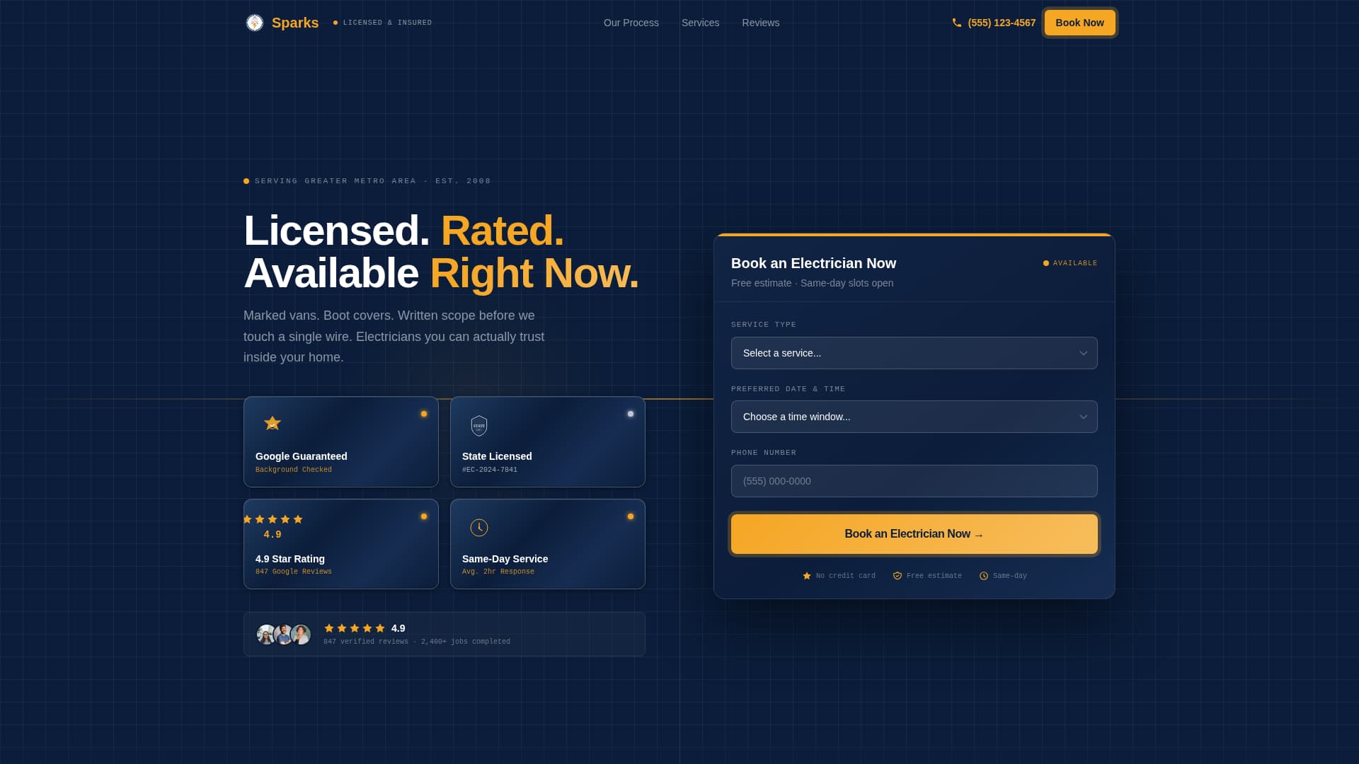 Sparks - Trusted Electrician Landing Page Template