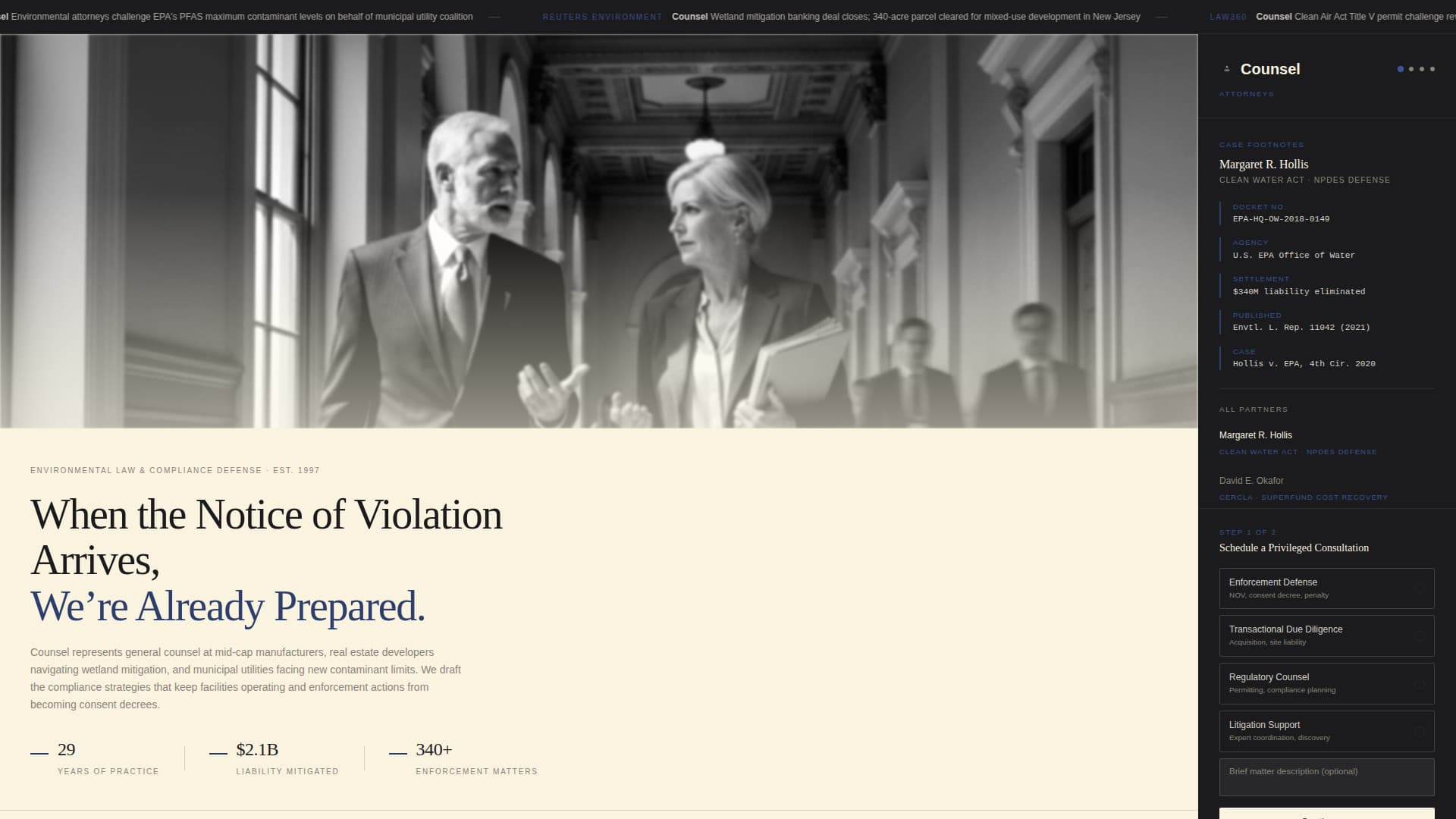 Counsel - Authoritative Environmental Landing Page Template