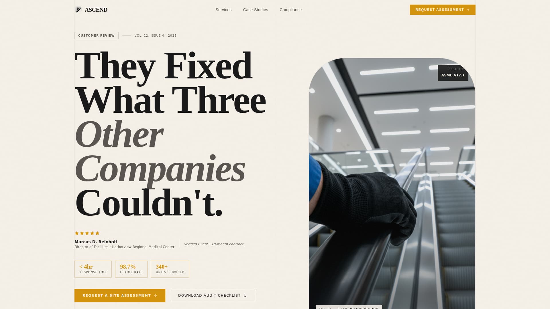 Ascend - Trusted Escalatortechnician Landing Page Template