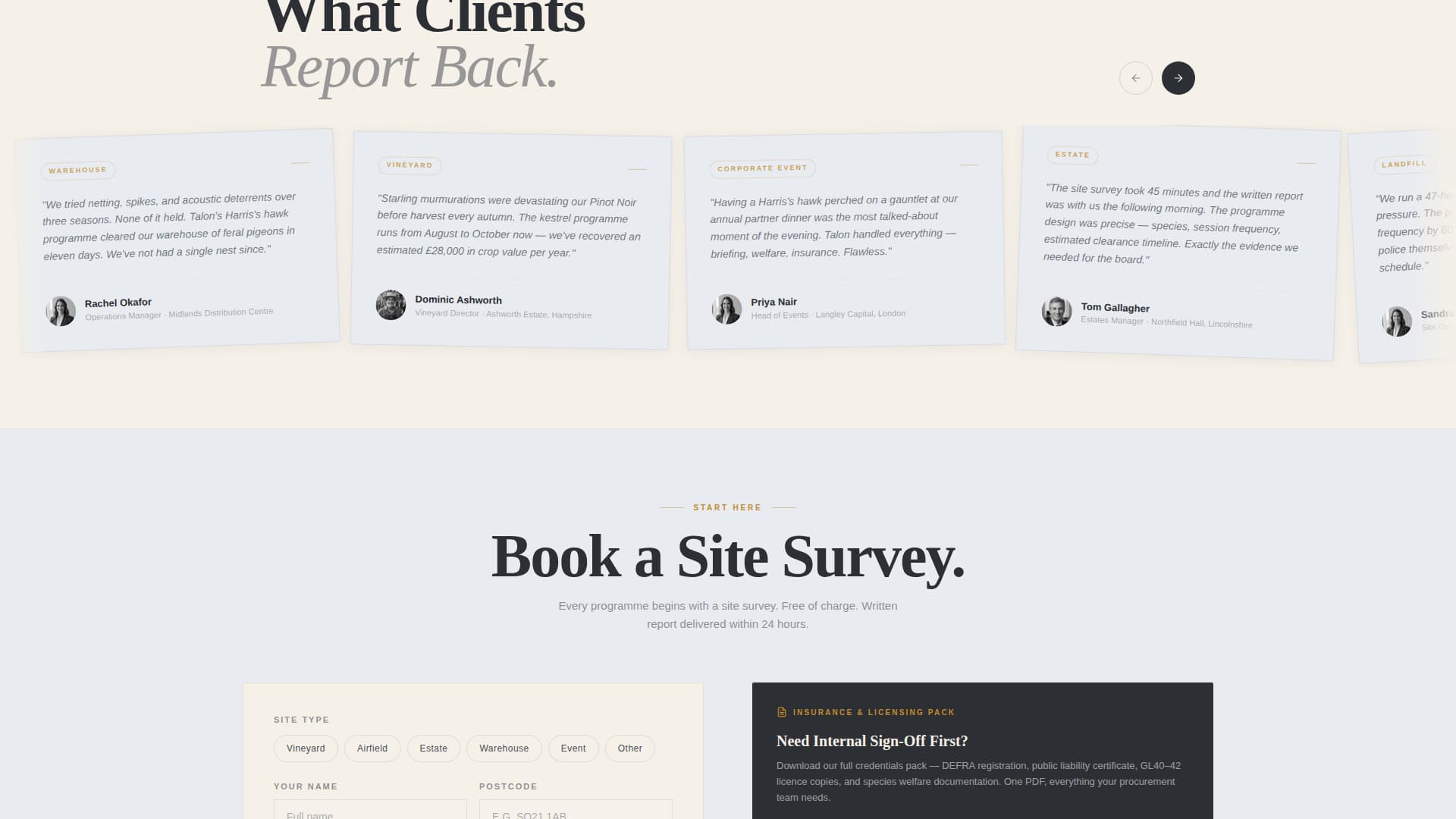 Falconer Booking Website Template