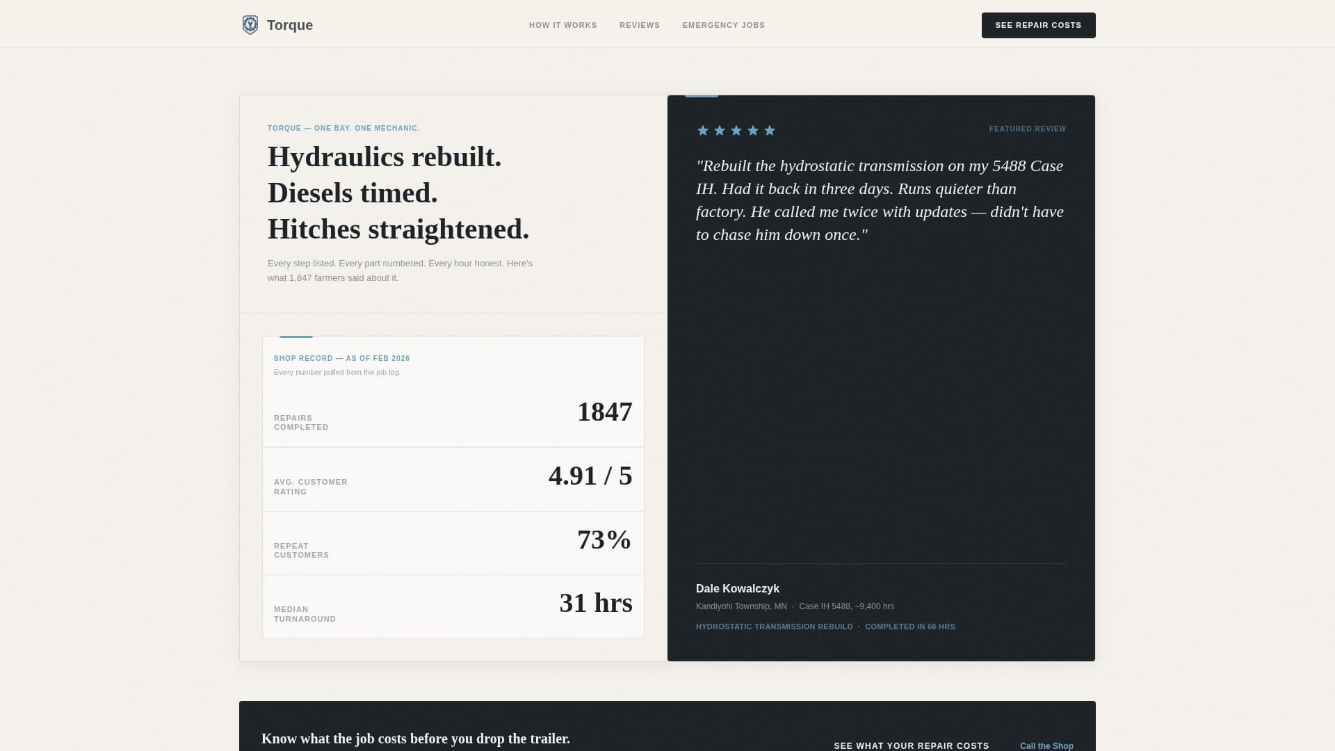Farm Equipment Mechanic Business Pricing Website Template