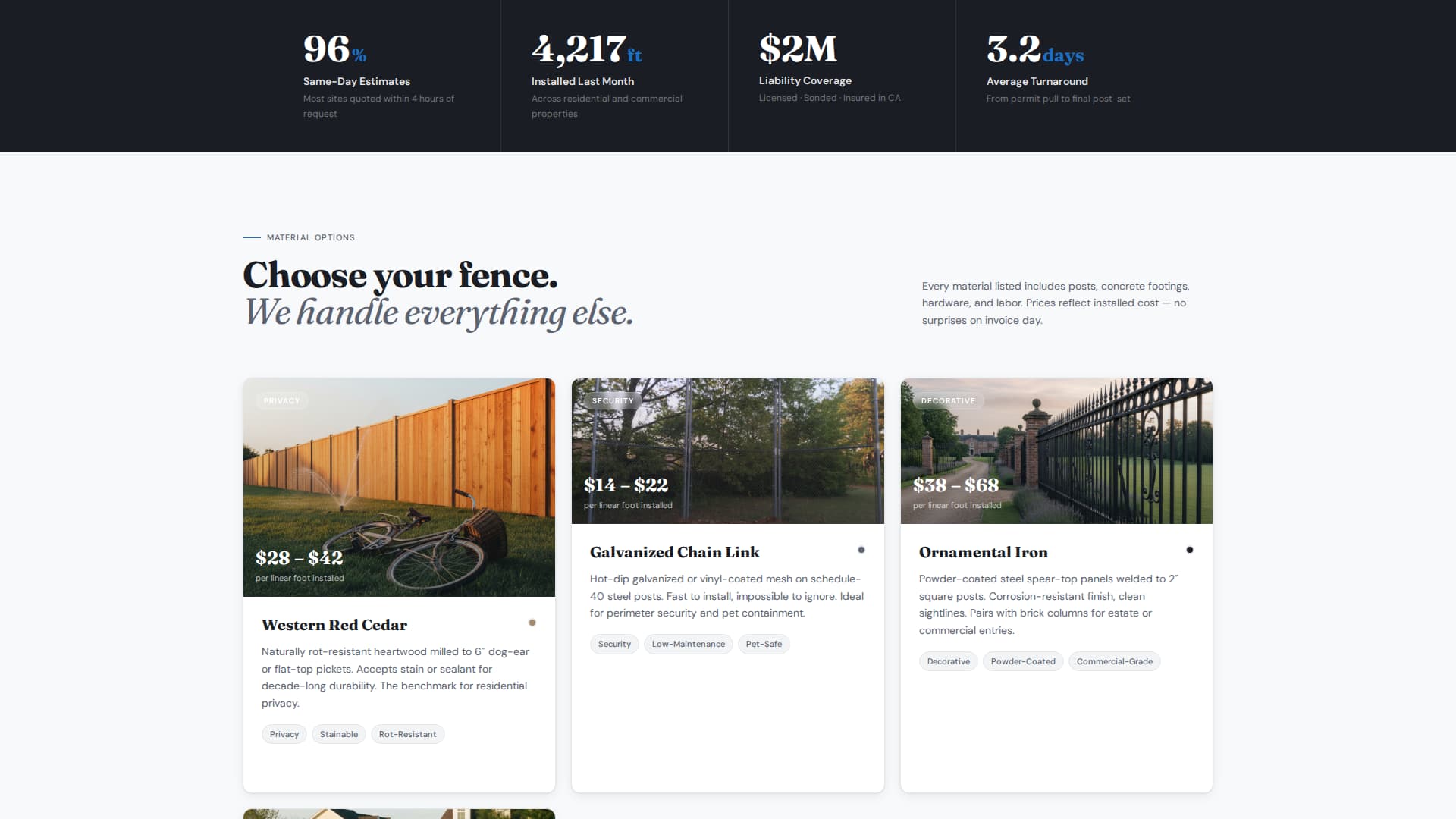 Fence Installer Marketing Pricing Website Template