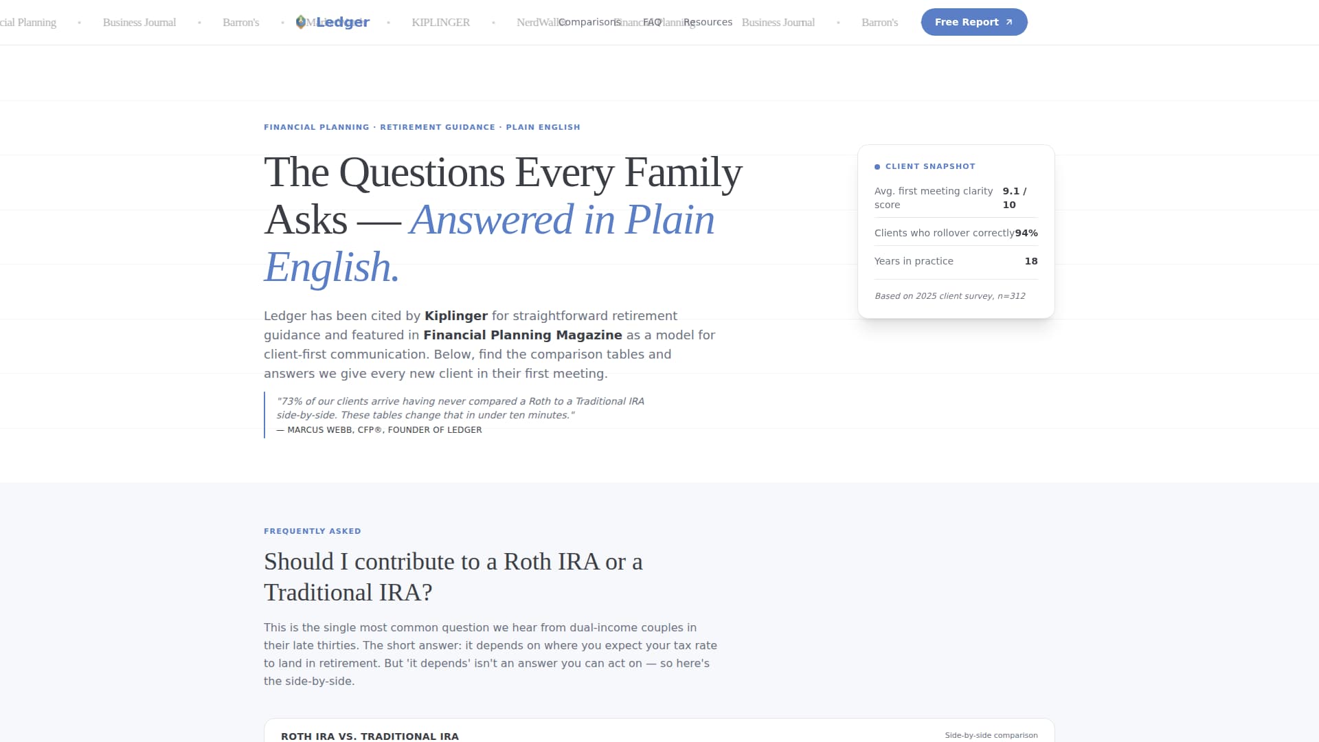 Financial Planner FAQ Website Template