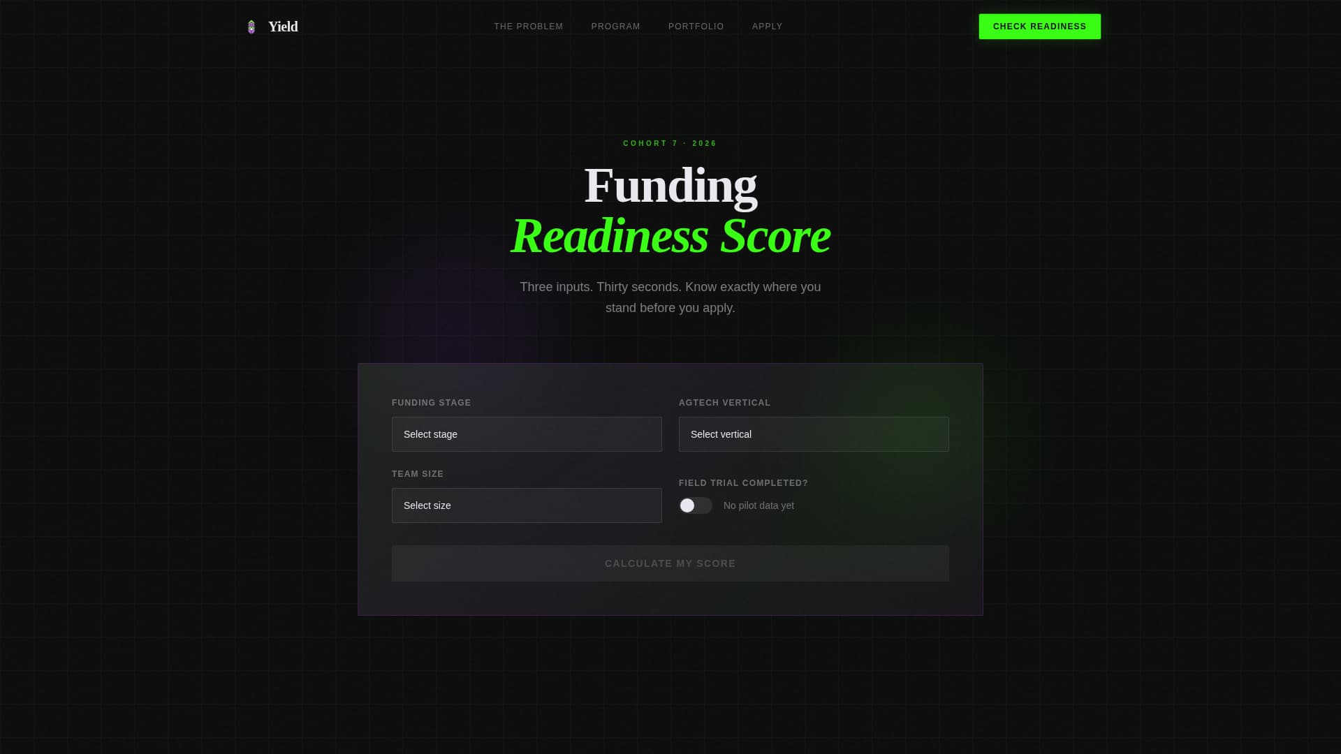 AgTech Accelerator Funding Readiness Score Website Template