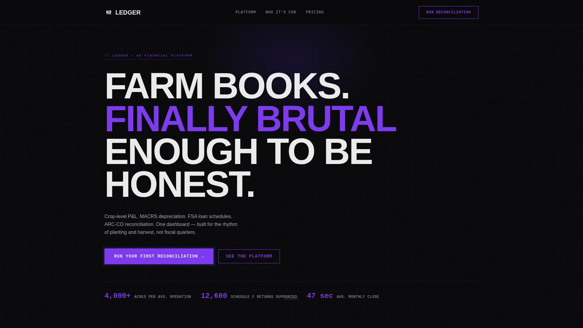 Ledger - Brutal Agriculture Landing Page Template
