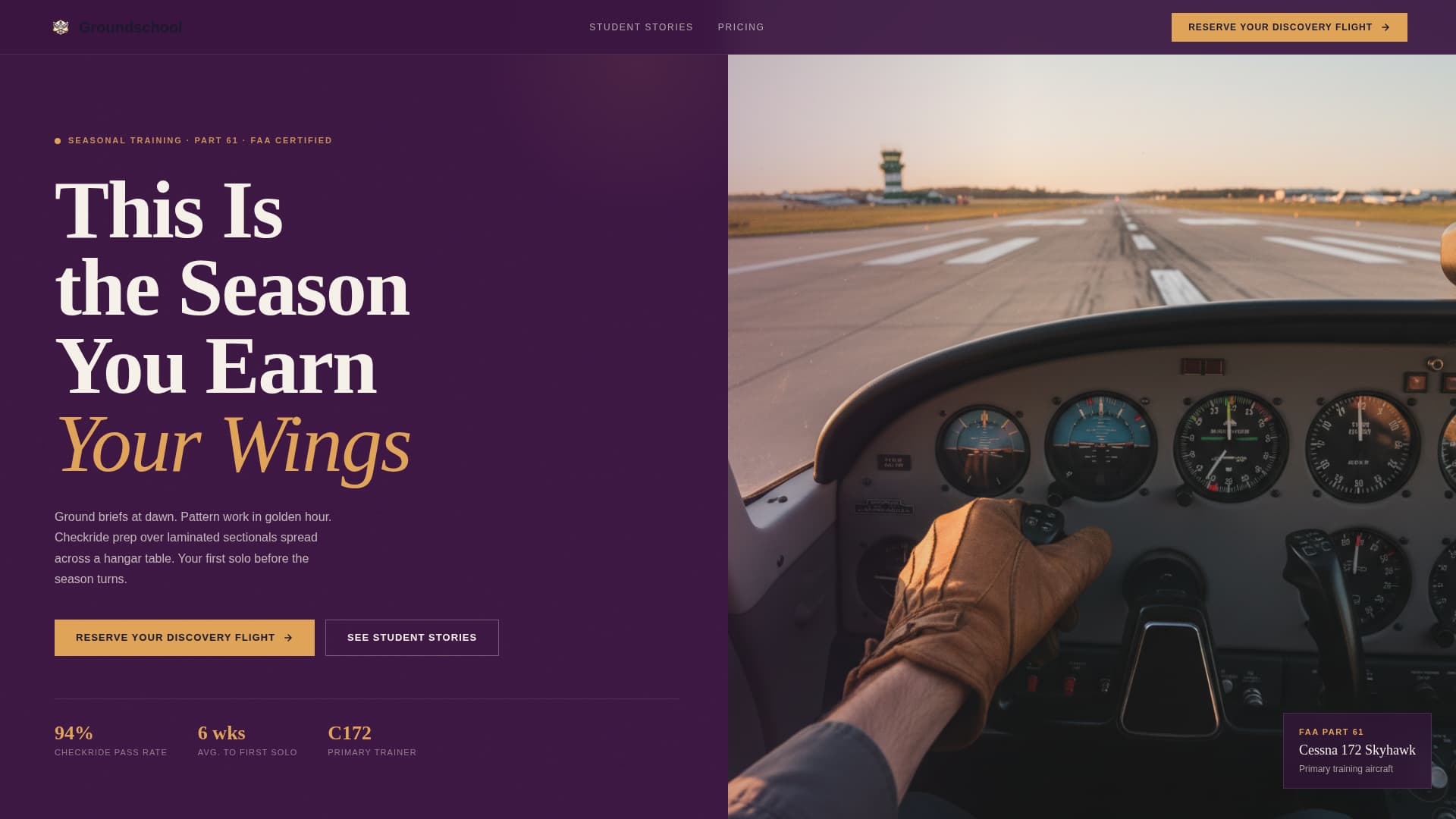 Flight School Marketing Advanced Booking Website Template