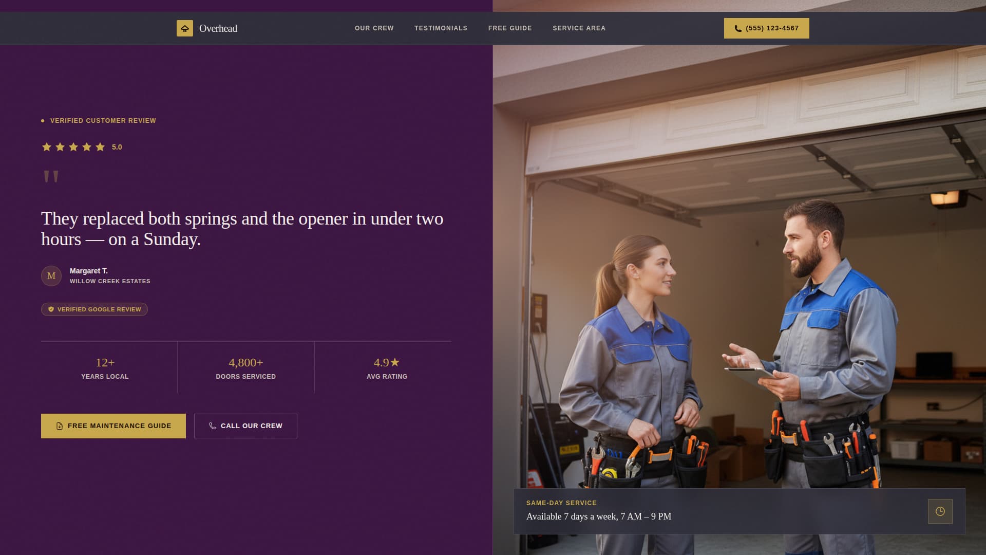 Garage Door Repair Marketing Specialist Reviews Website Template