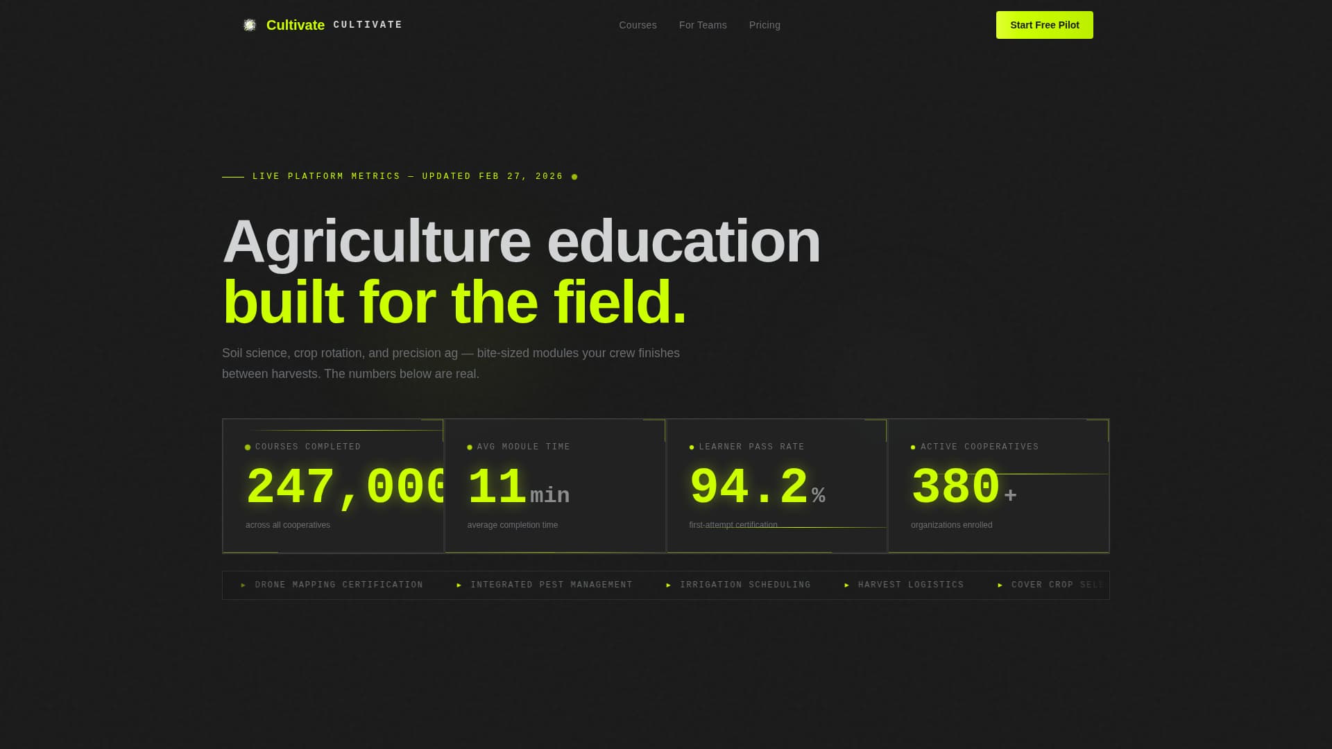 Cultivate - Dynamic Agri Learning Landing Page Template