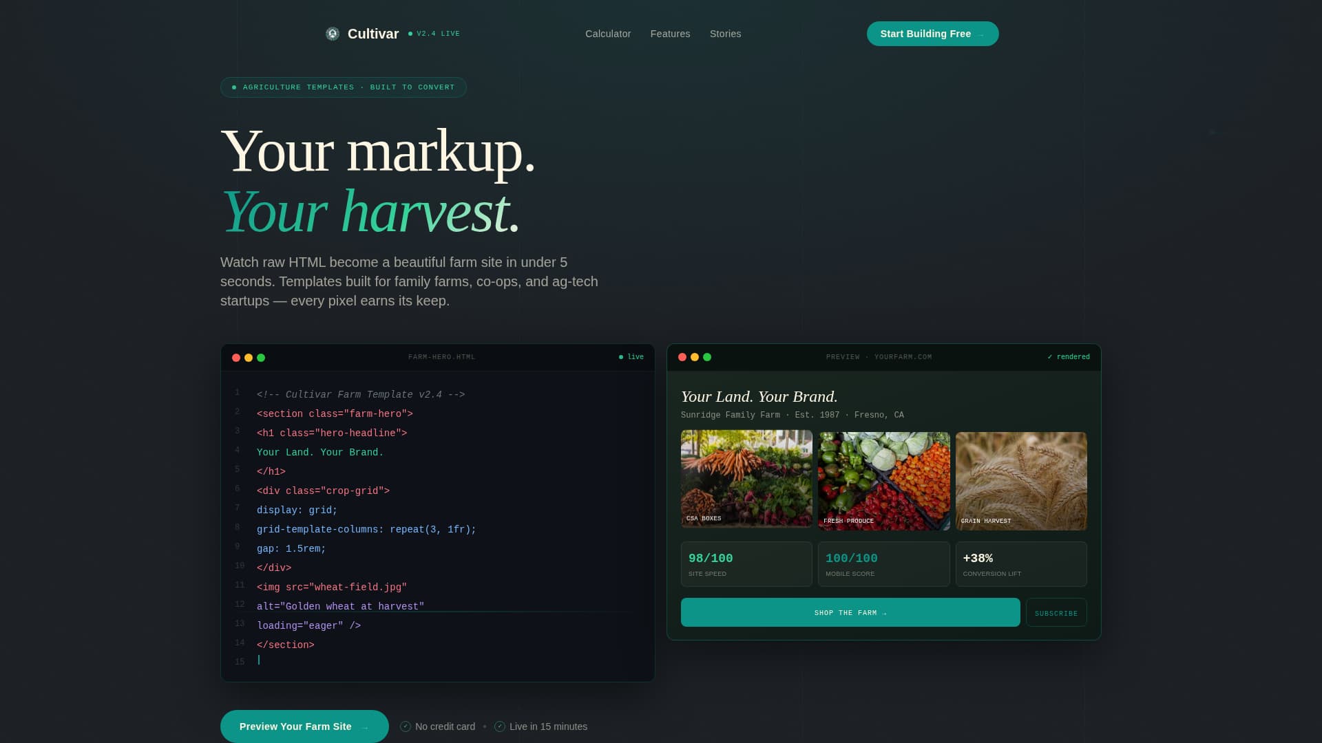 Agriculture Digital Presence Specialist Cost Calculator Website Template