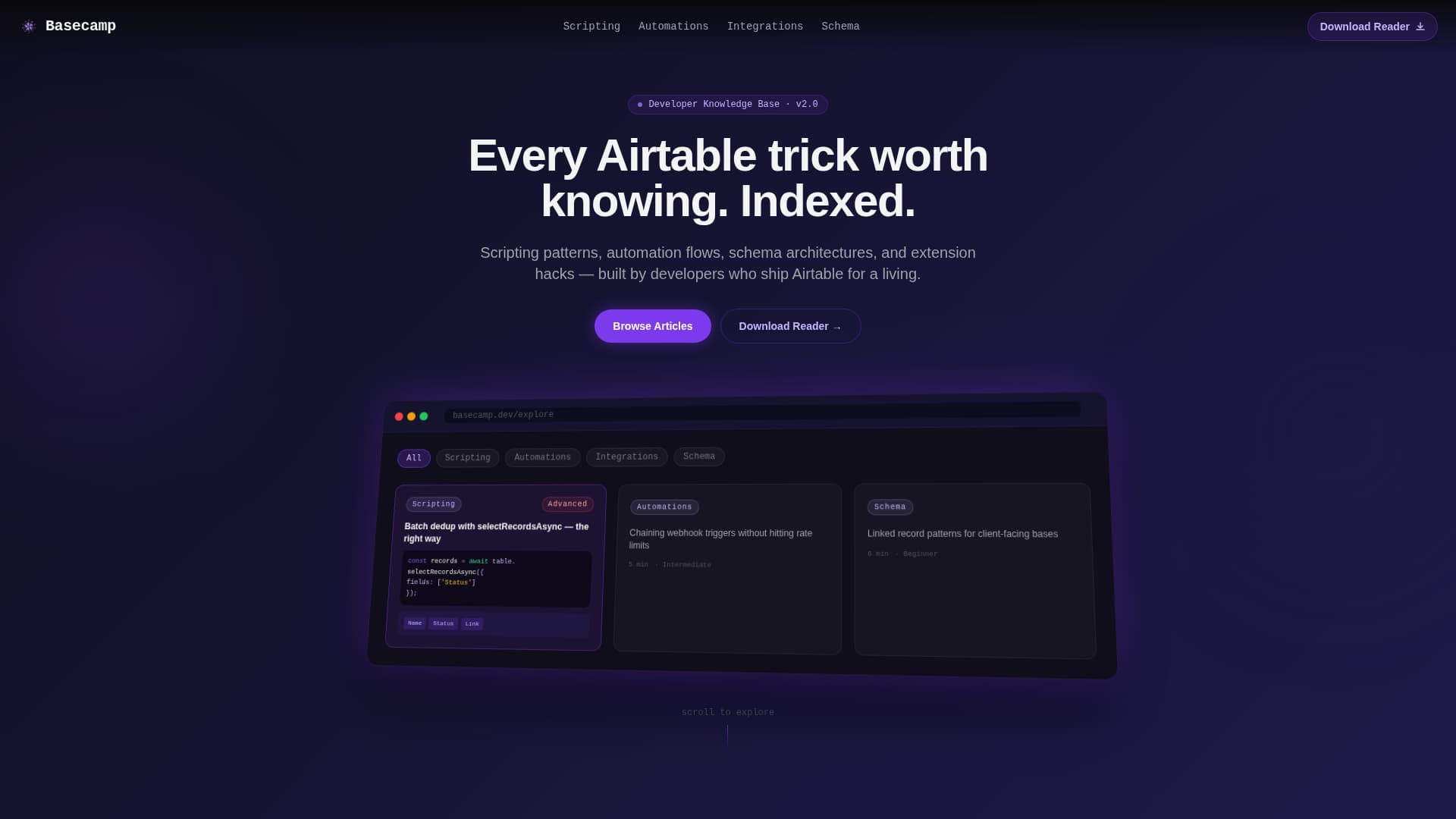 Basecamp - Powerful Airtable Developer Landing Page Template