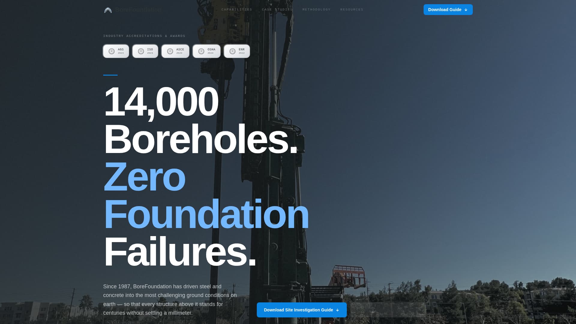 Bore - Proven Geotechnical Landing Page Template