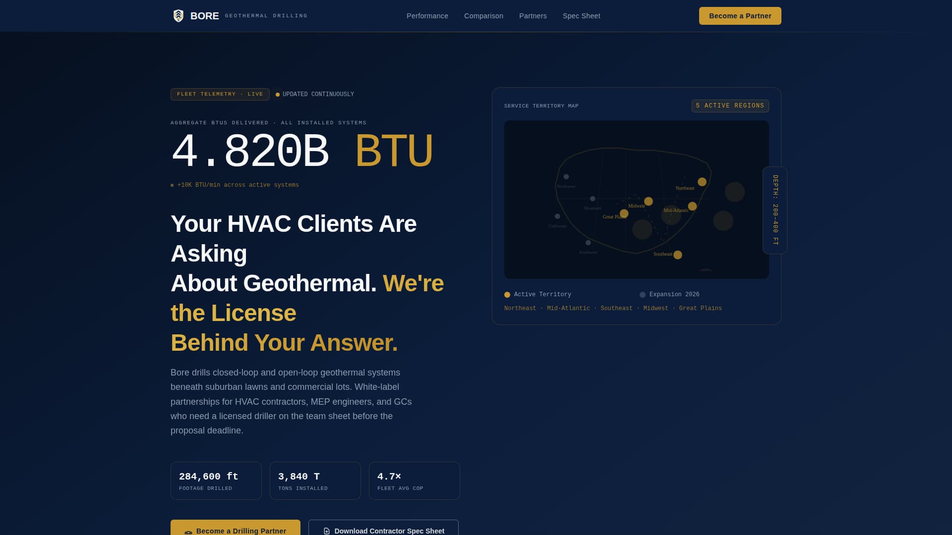 Bore — Certified Geothermal Engineer Landing Page Template