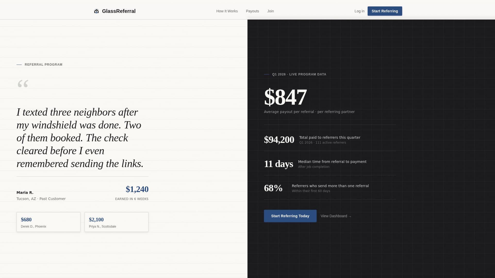 Glassreferral - Precision Repair Landing Page Template