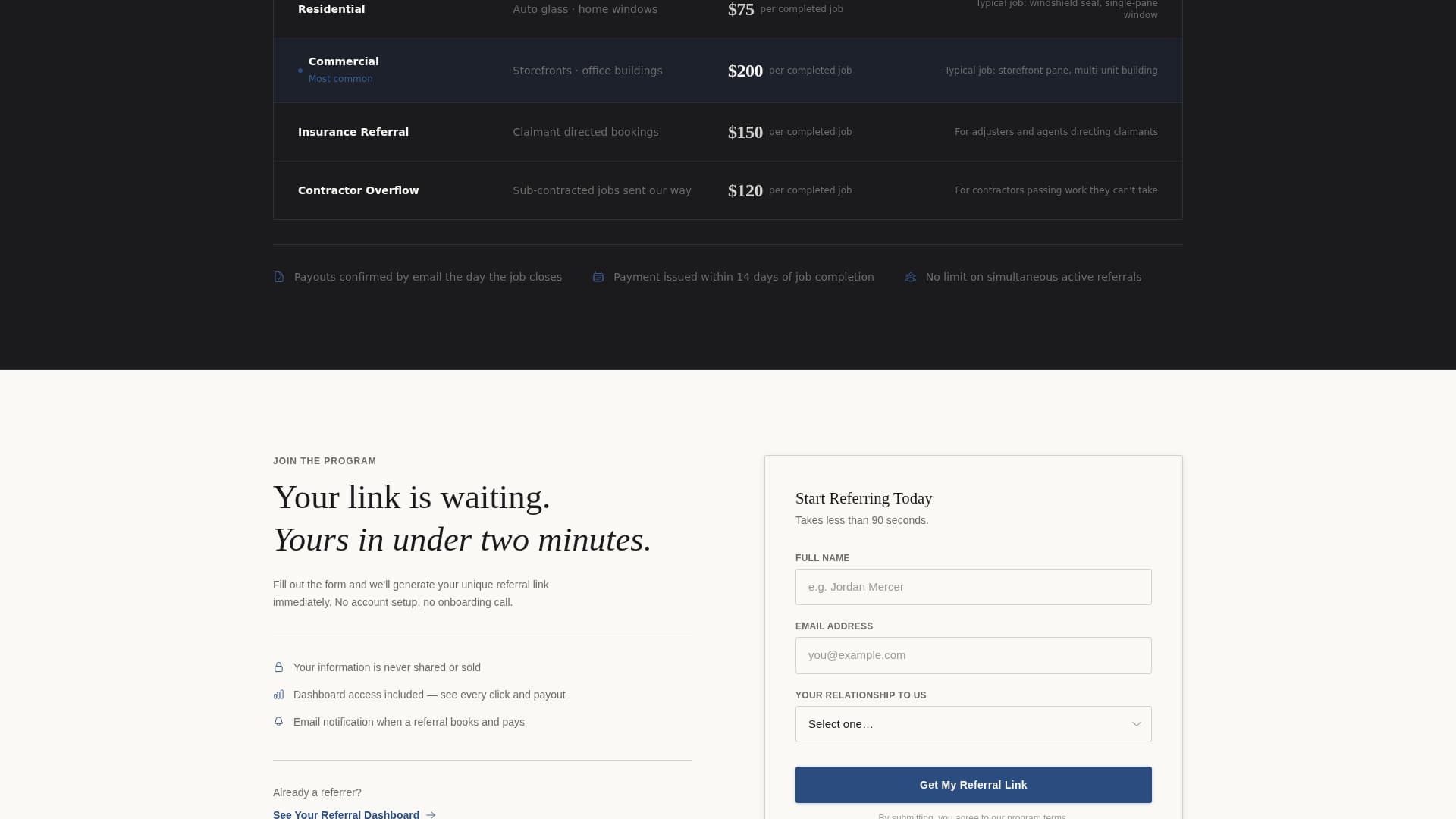 Glassreferral - Precision Repair Landing Page Template