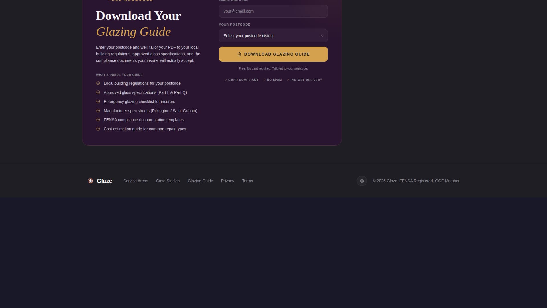 Glaze - Certified Glazier Landing Page Template