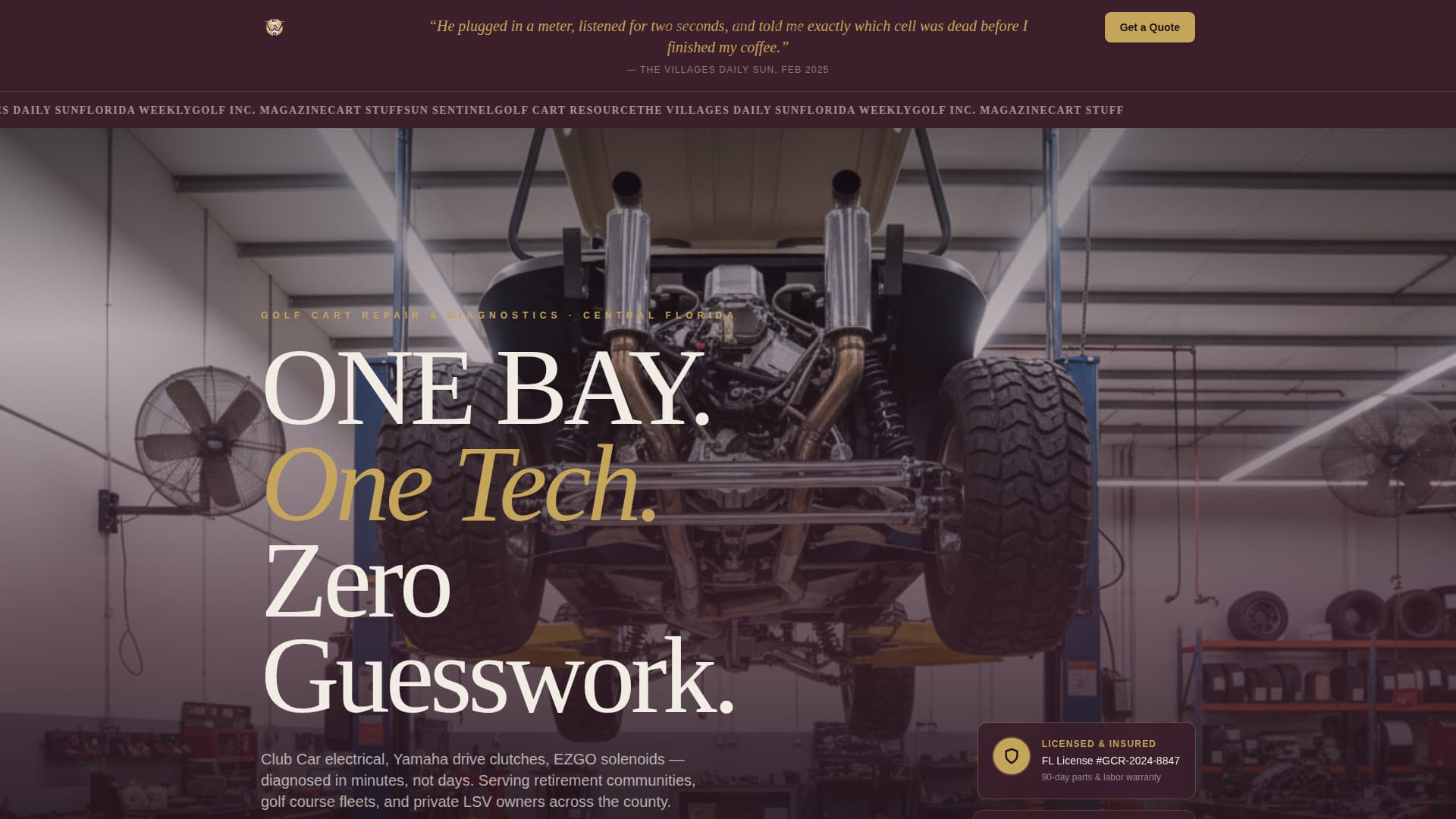 Golf Cart Mechanic Business FAQ Website Template