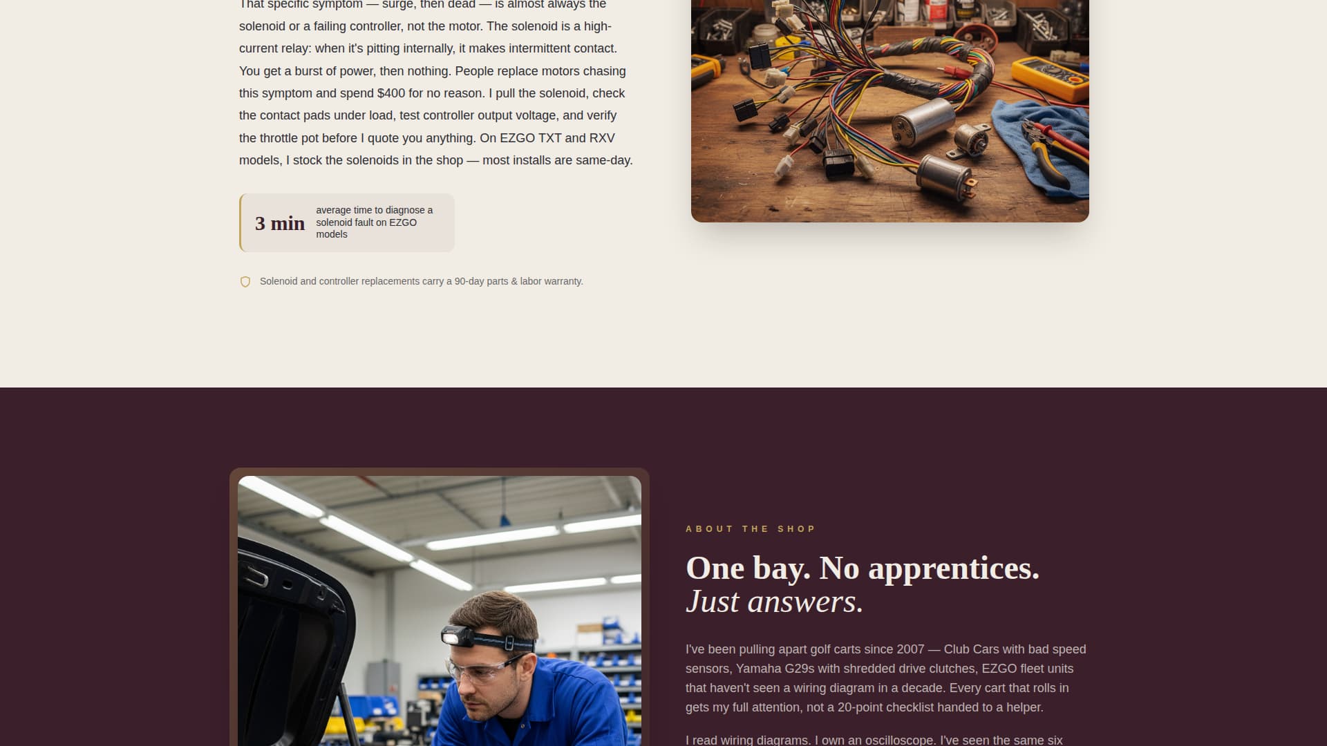 Golf Cart Mechanic Business FAQ Website Template