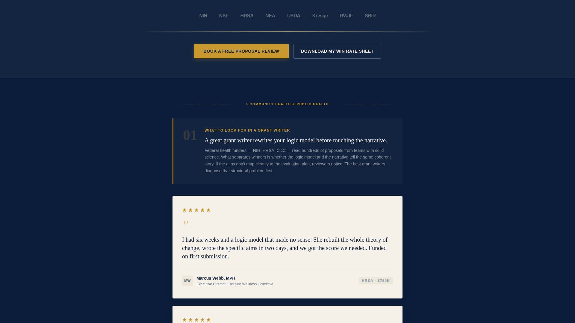 Funded - Credentialed Grantwriter Landing Page Template
