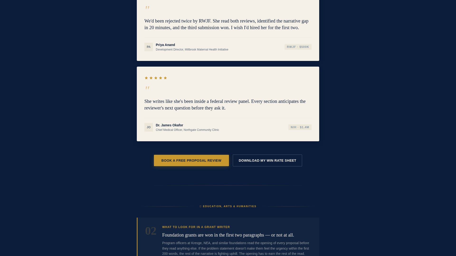 Funded - Credentialed Grantwriter Landing Page Template
