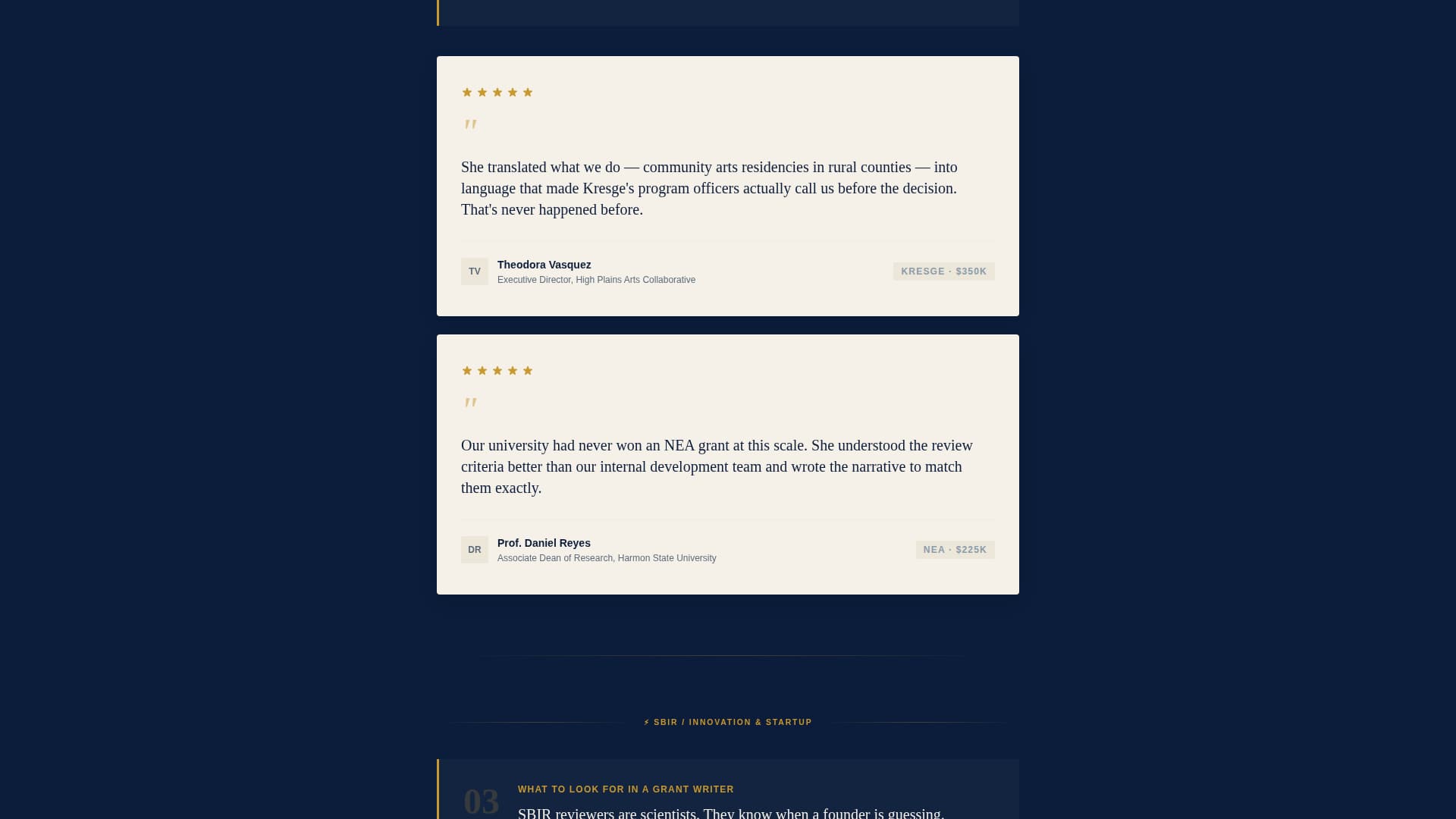 Funded - Credentialed Grantwriter Landing Page Template