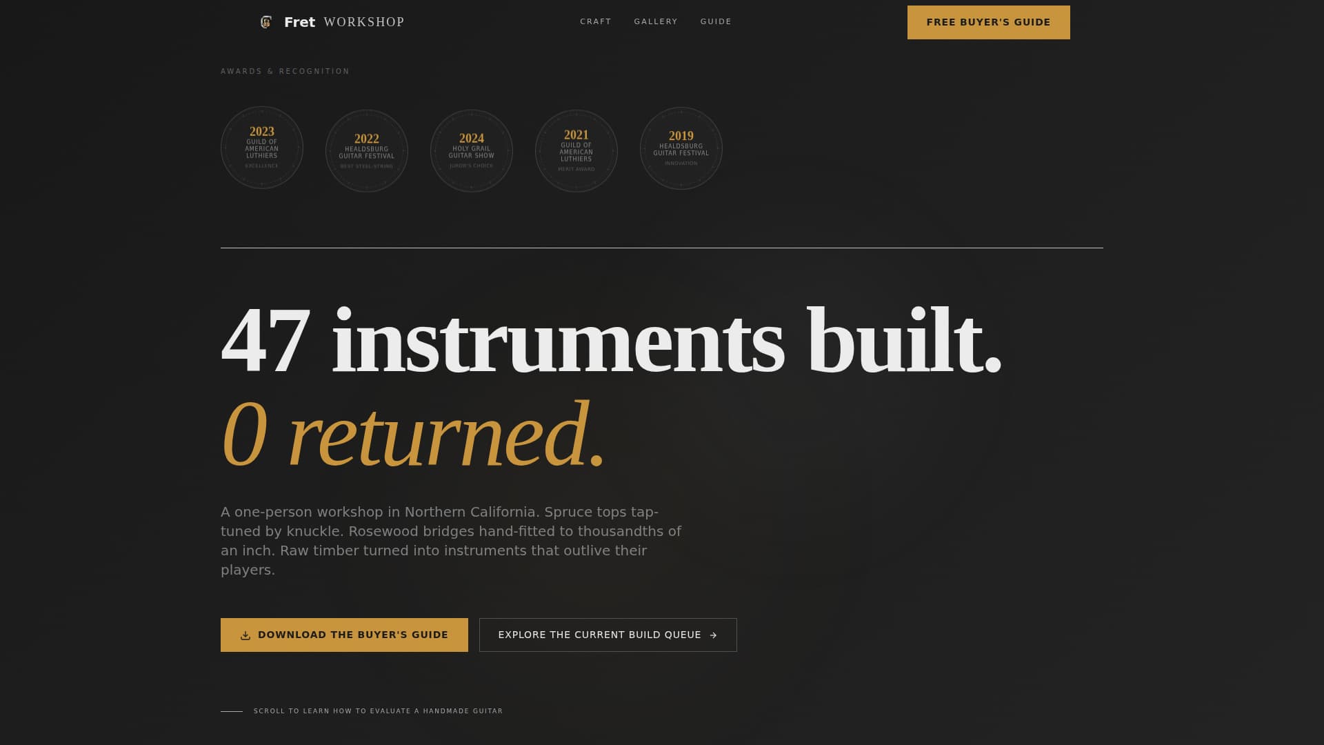 Fret - Precision Luthier Landing Page Template