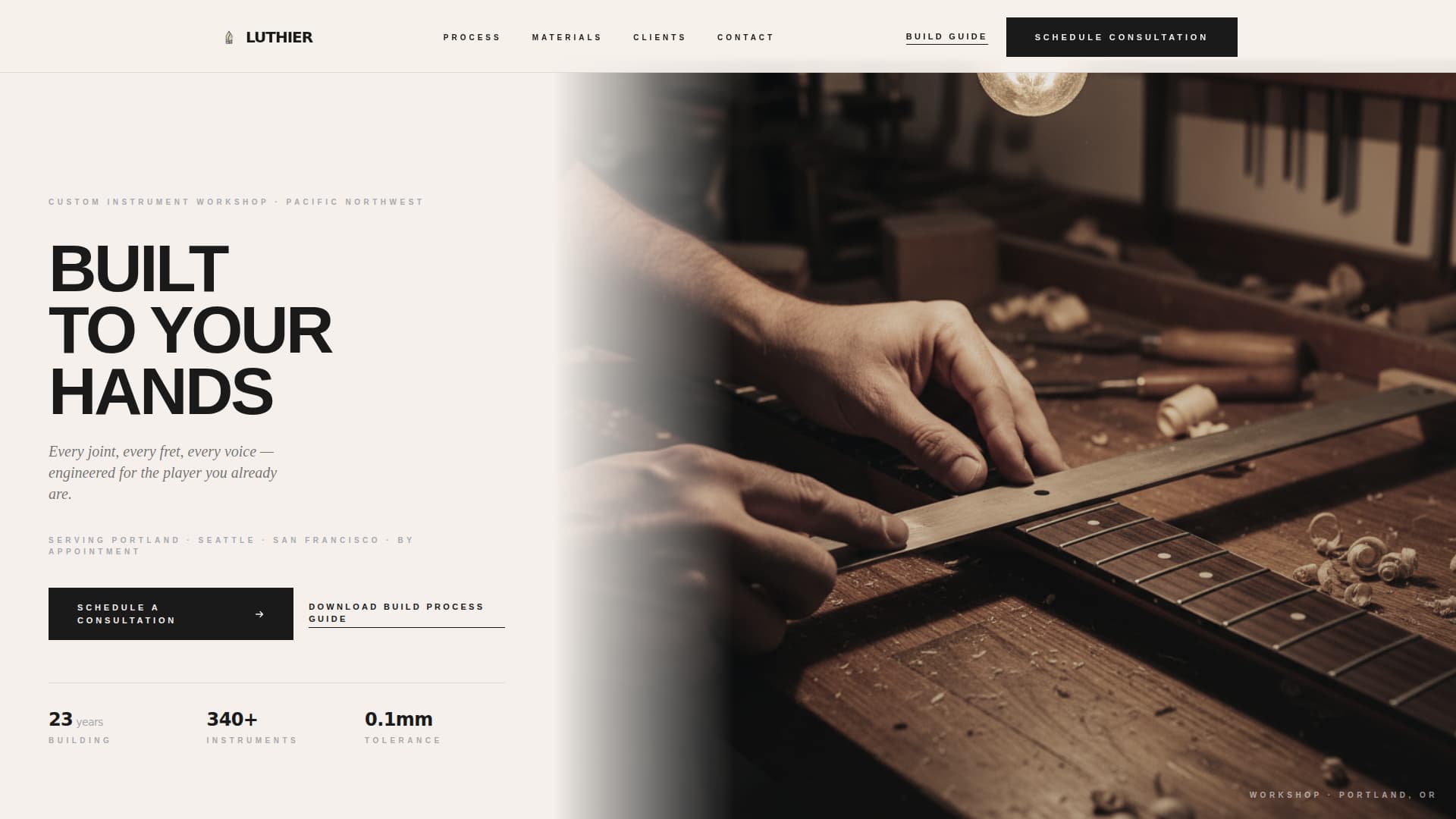 Luthier - Precision Craftsman Landing Page Template