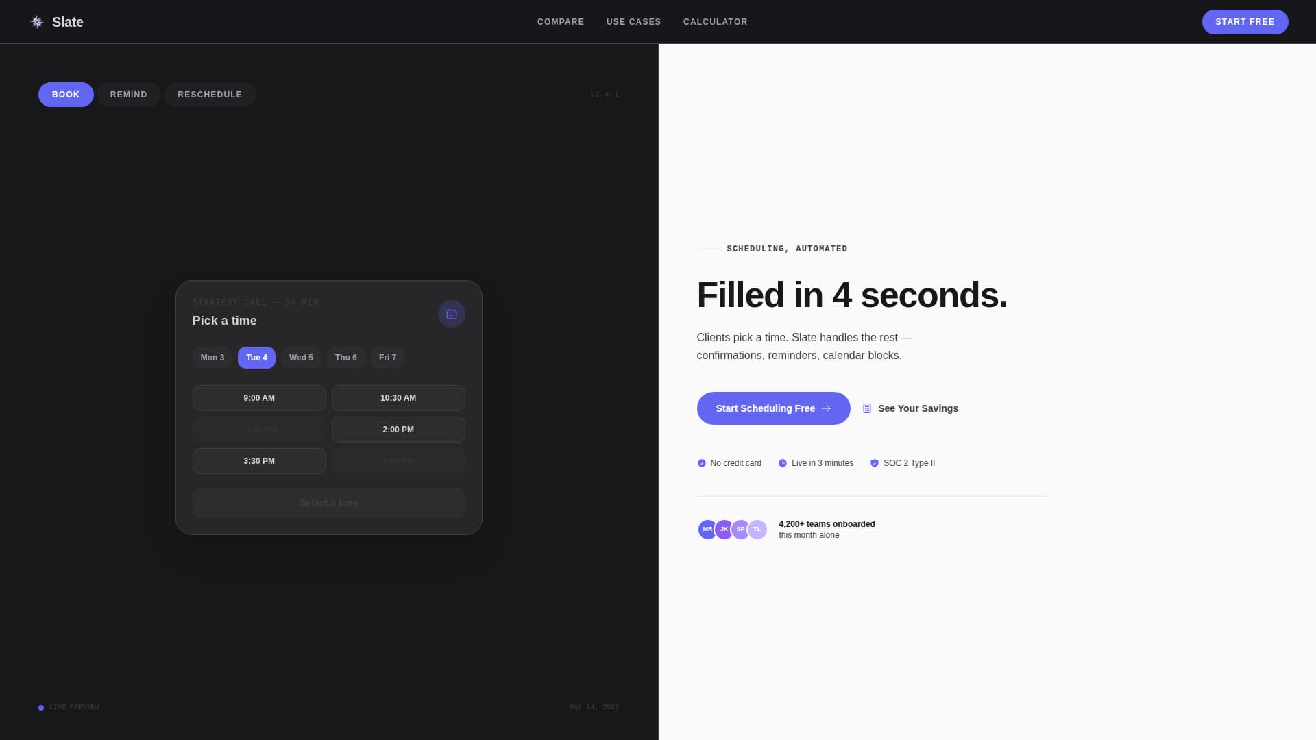 Slate - Intelligent Scheduling Landing Page Template
