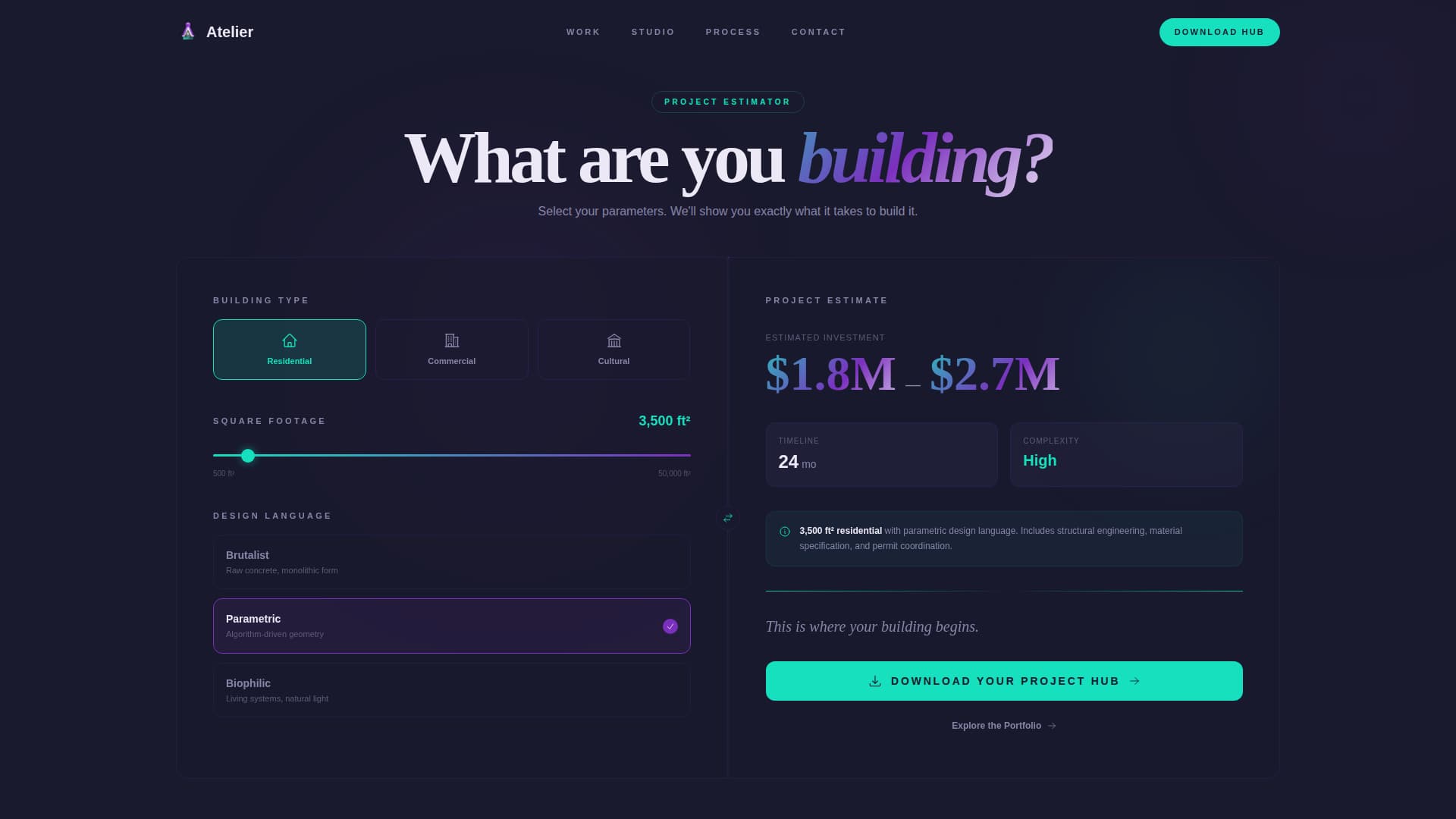 Atelier - Iridescent Architecture Landing Page Template