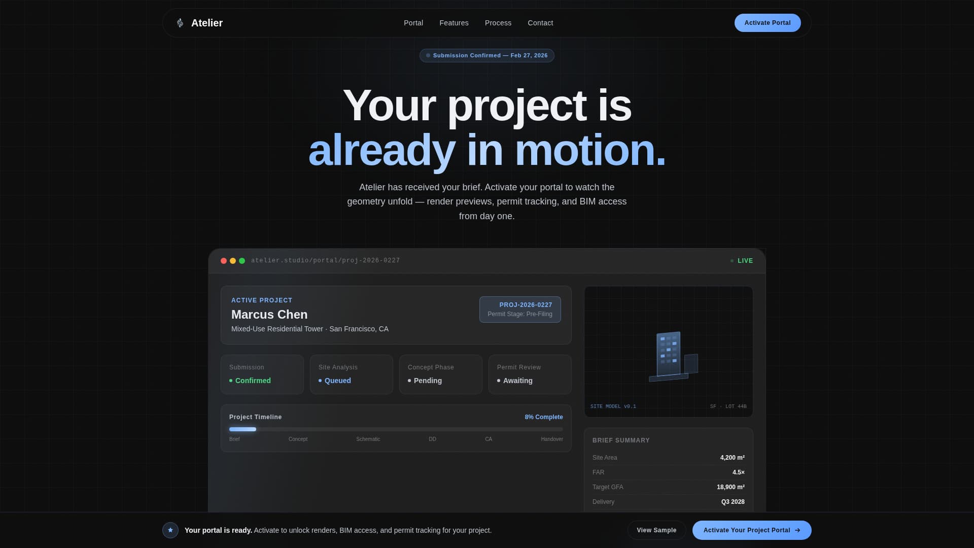 Atelier - Glassmorphic Architecture Landing Page Template