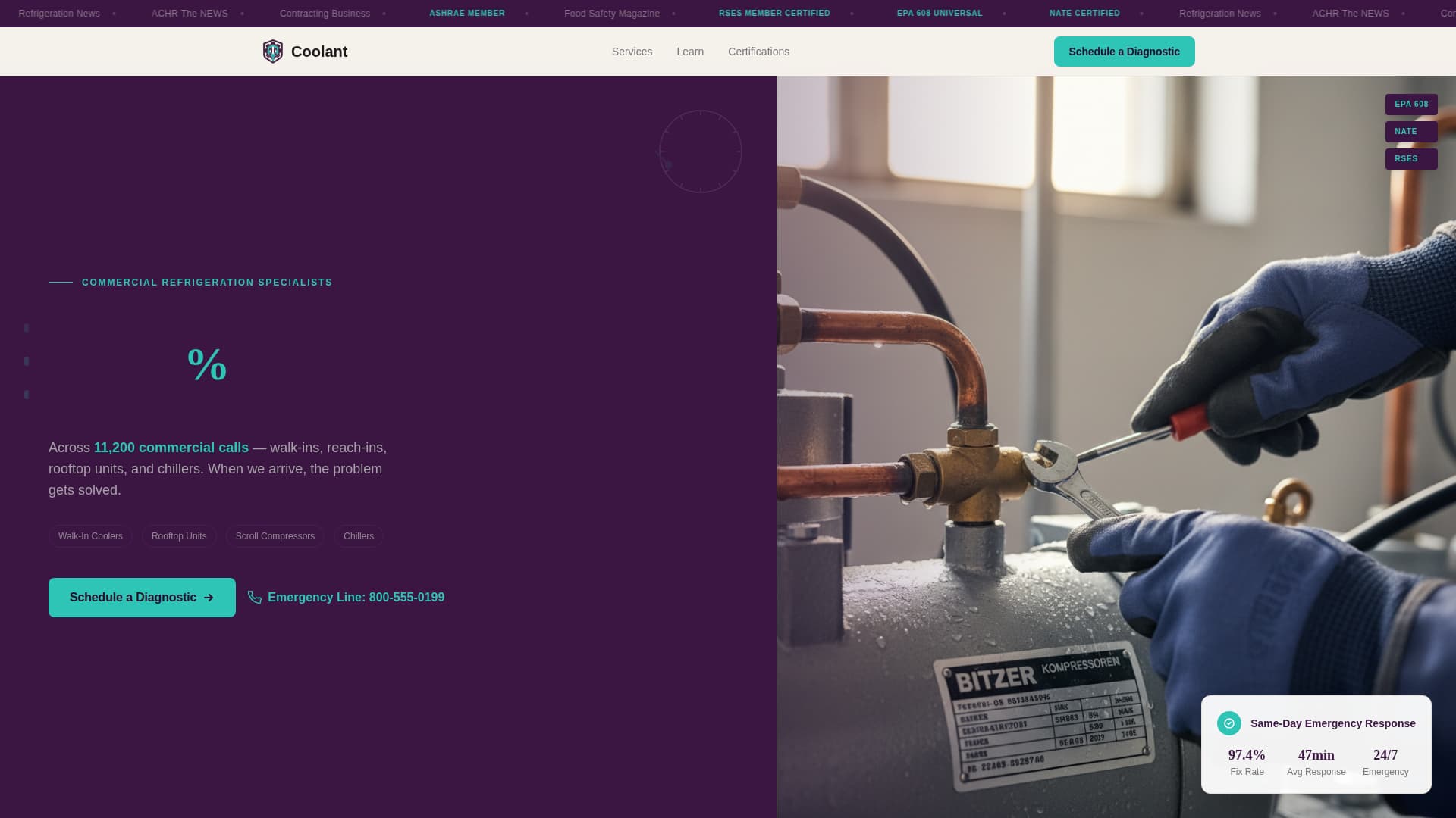 Coolant - Precise Refrigeration Landing Page Template