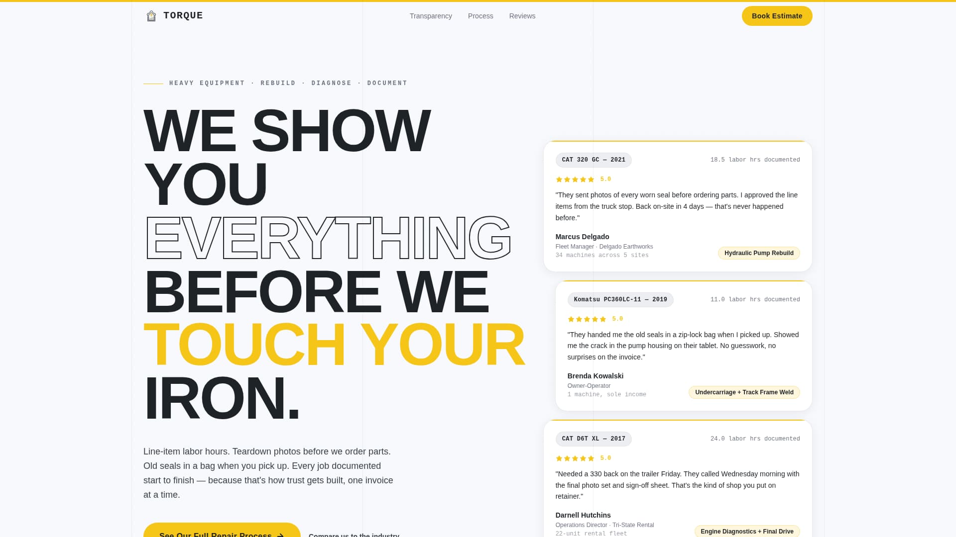 Torque - Transparent Heavyequipment Landing Page Template