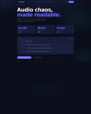 Transcribe - Precision Audio Transcription Landing Page Template