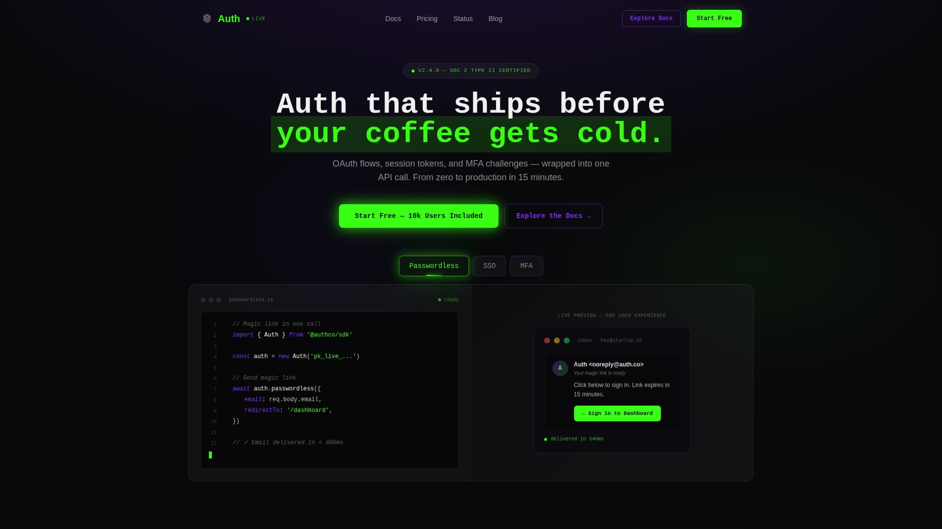Lockless - Rapid Auth-as-a-Service Landing Page Template