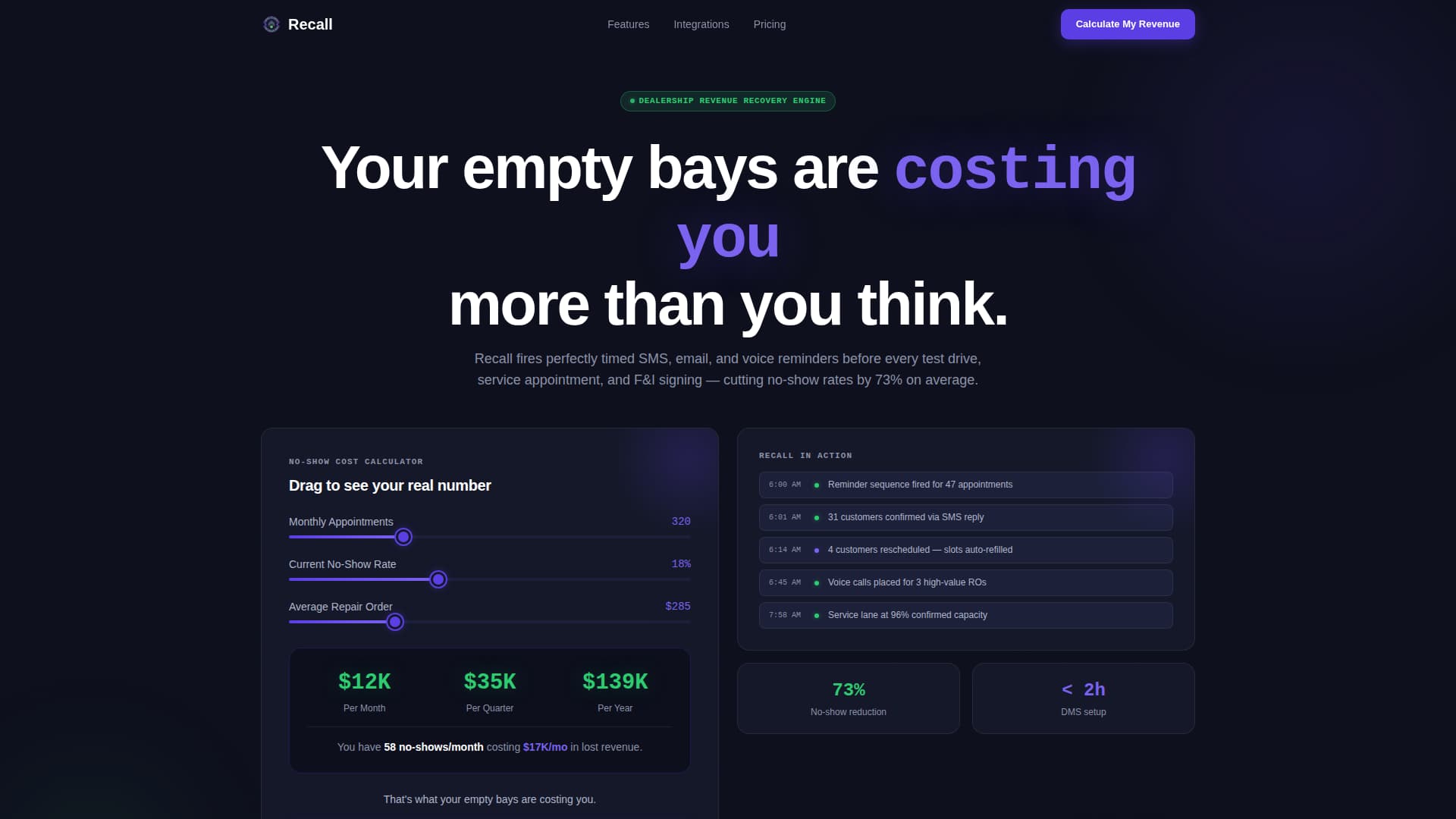 Recall - Powerful Dealership Landing Page Template